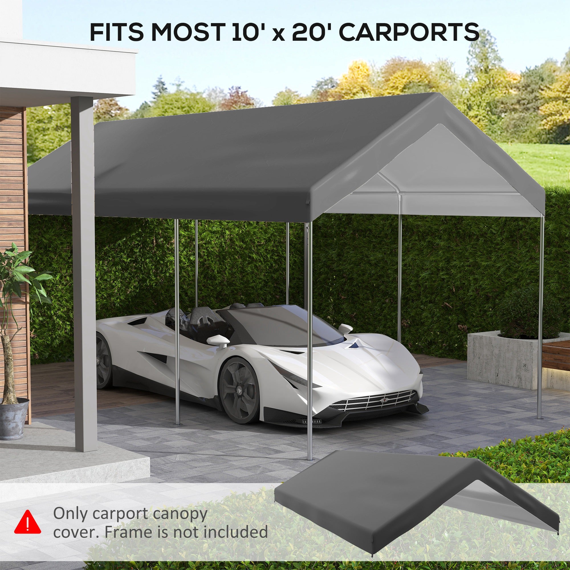Outsunny 10 x 20 ft Carport Replacement Canopy Cover, UV Resistant Garage Car Cover with Ball Bungee Cords, Dark Grey, (Only Cover)