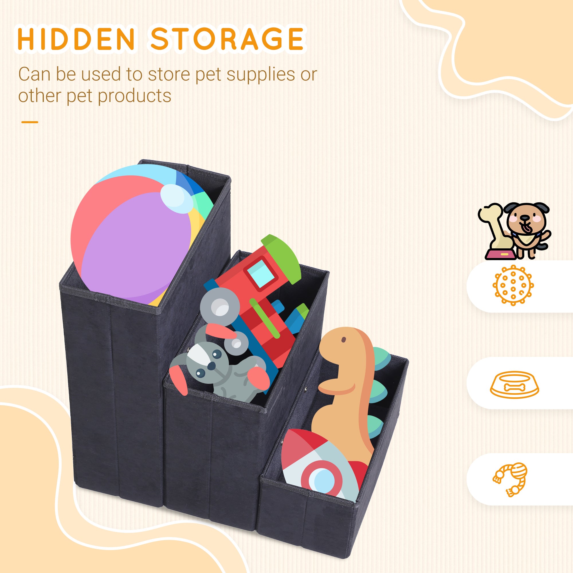 PawHut Pet Stairs Washable Fleece Faux Suede Cover 3 Step Dog Cat Foldable Portable Mobility Assistance 41 x 19cm Black