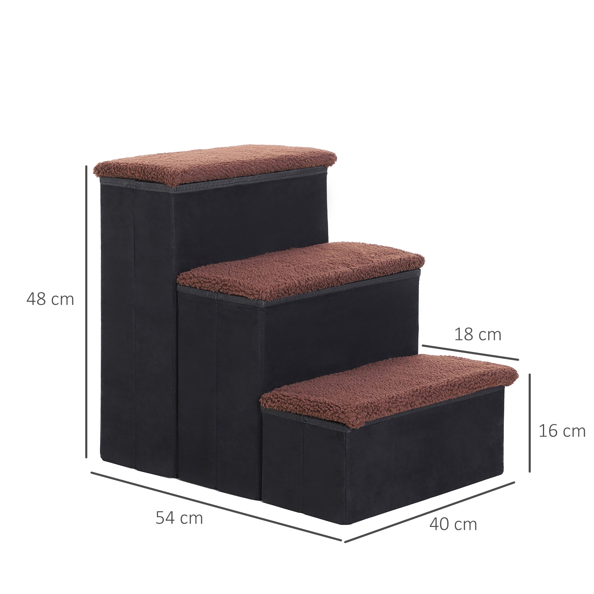 PawHut Pet Stairs Washable Fleece Faux Suede Cover 3 Step Dog Cat Foldable Portable Mobility Assistance 41 x 19cm Black