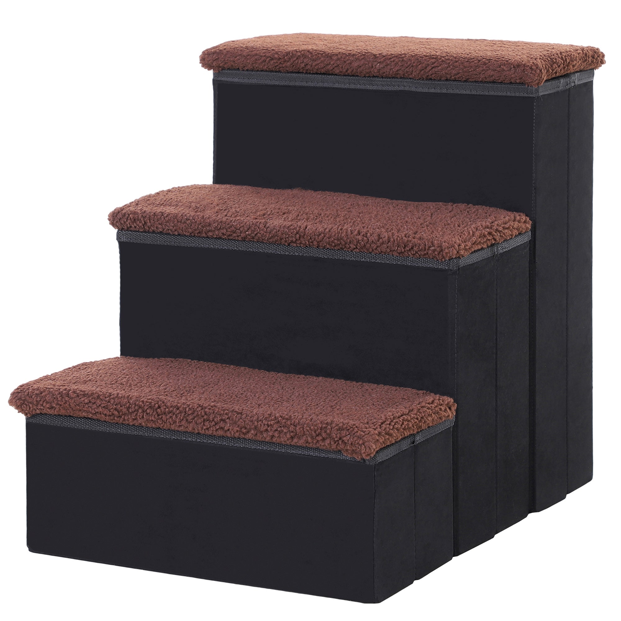 PawHut Pet Stairs Washable Fleece Faux Suede Cover 3 Step Dog Cat Foldable Portable Mobility Assistance 41 x 19cm Black