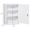 kleankin 16" x 21" Wall Medicine Cabinet with Lock, 3 Tier Steel Locking Wall Cabinet for Bathroom, Kitchen with 2 Keys, White