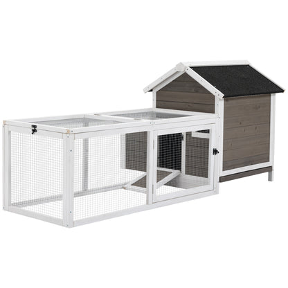 PawHut Chicken Coop with Run Hen House Wooden Poultry Cage Coops w/ Nesting Box Removable Tray Outdoor 180 x 92 x 78 cm, Grey