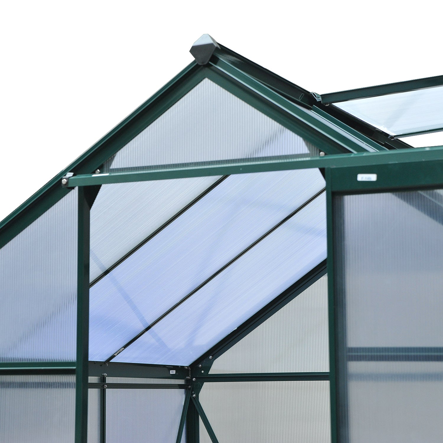 Outsunny 6' x 6' x 6.6' Polycarbonate Greenhouse, Walk-In Green House Kit Garden, Plants Grow, Galvanized Sheet Aluminum Frame with Rain Gutter, Vent and Sliding Door, Green