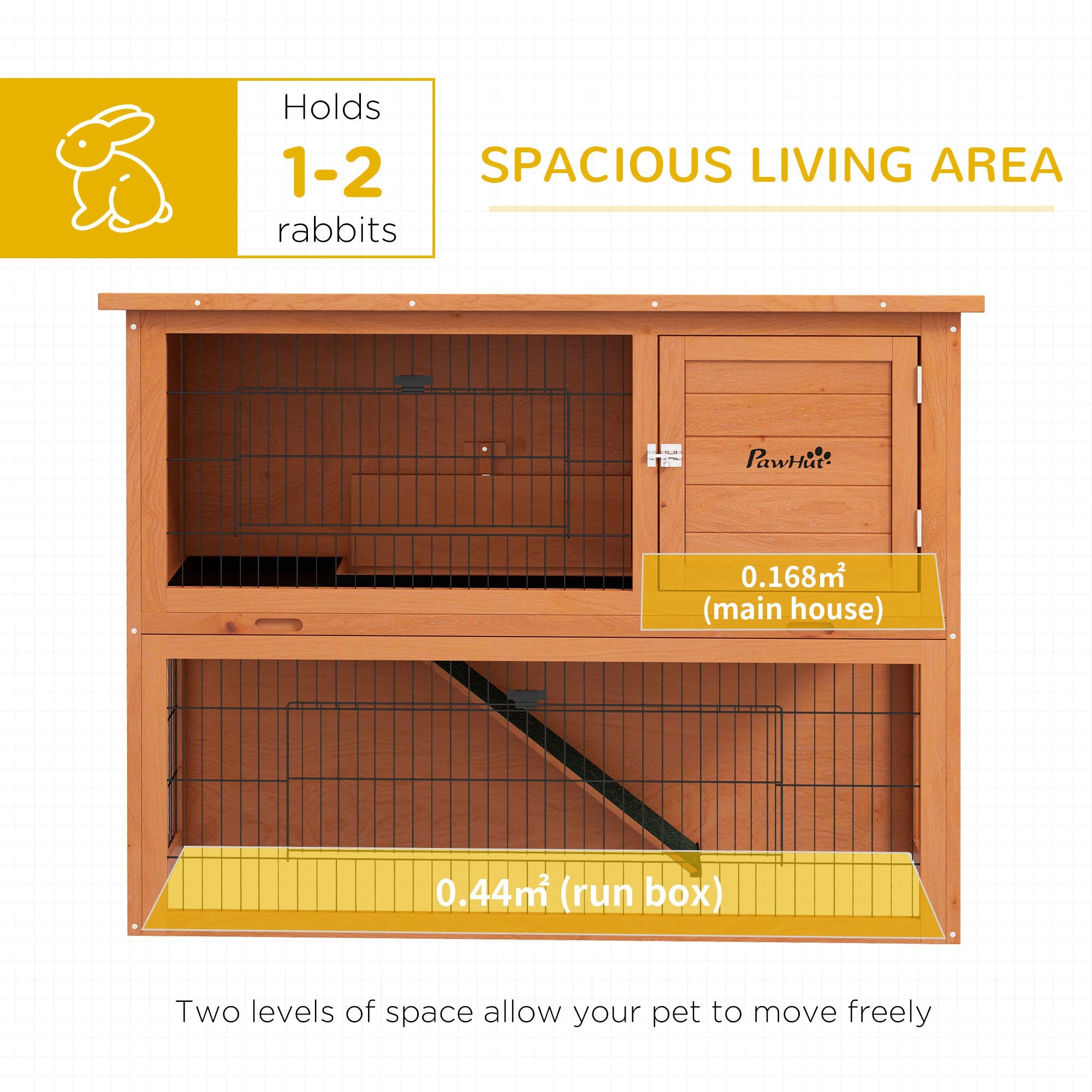PawHut Rabbit Hutch Guinea Pig Hutch Wooden with No-Leak Tray, Asphalt Roof, Antiseptic Wood Outdoor for 1-2 Rabbits 120 x 50 x 92cm - Orange