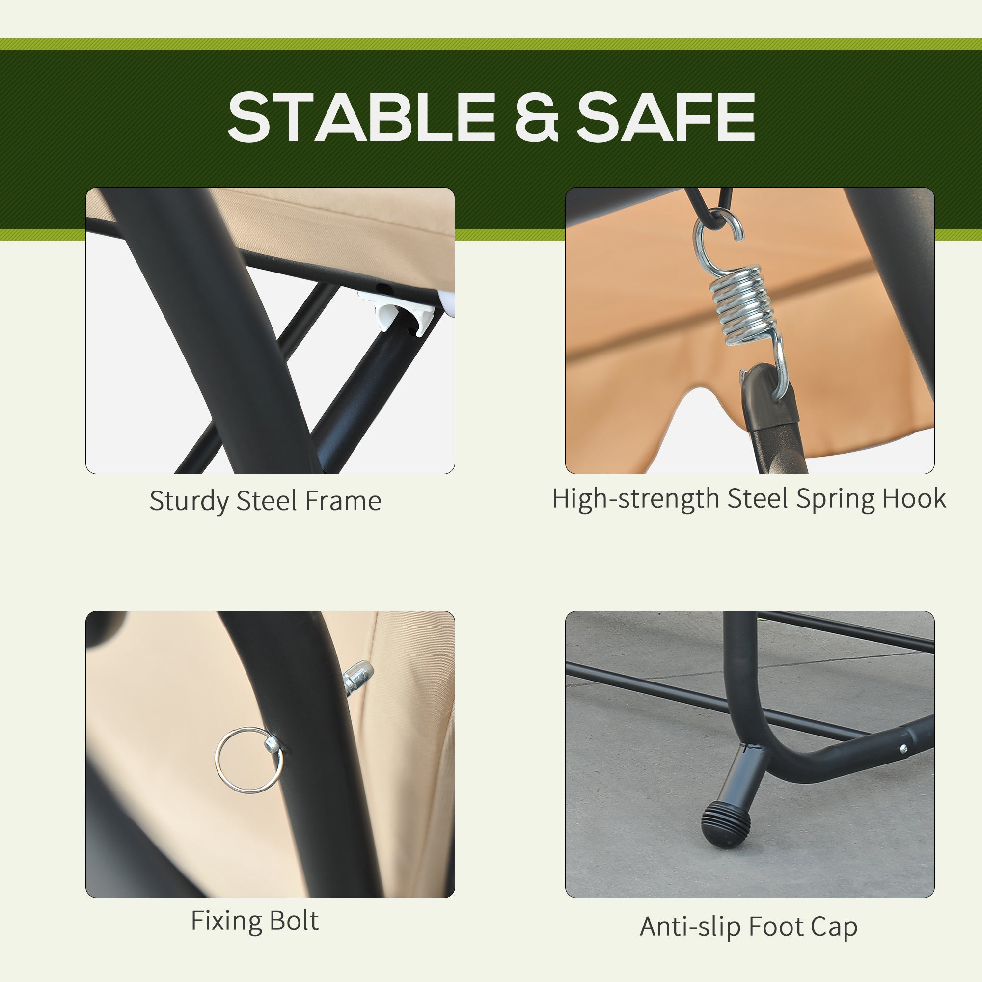 Outsunny 3-Seat Outdoor Patio Swing Chair, Converting Flat Bed, Canopy Swing with Adjustable Shade, Removable Cushions, Cup Holder, Beige