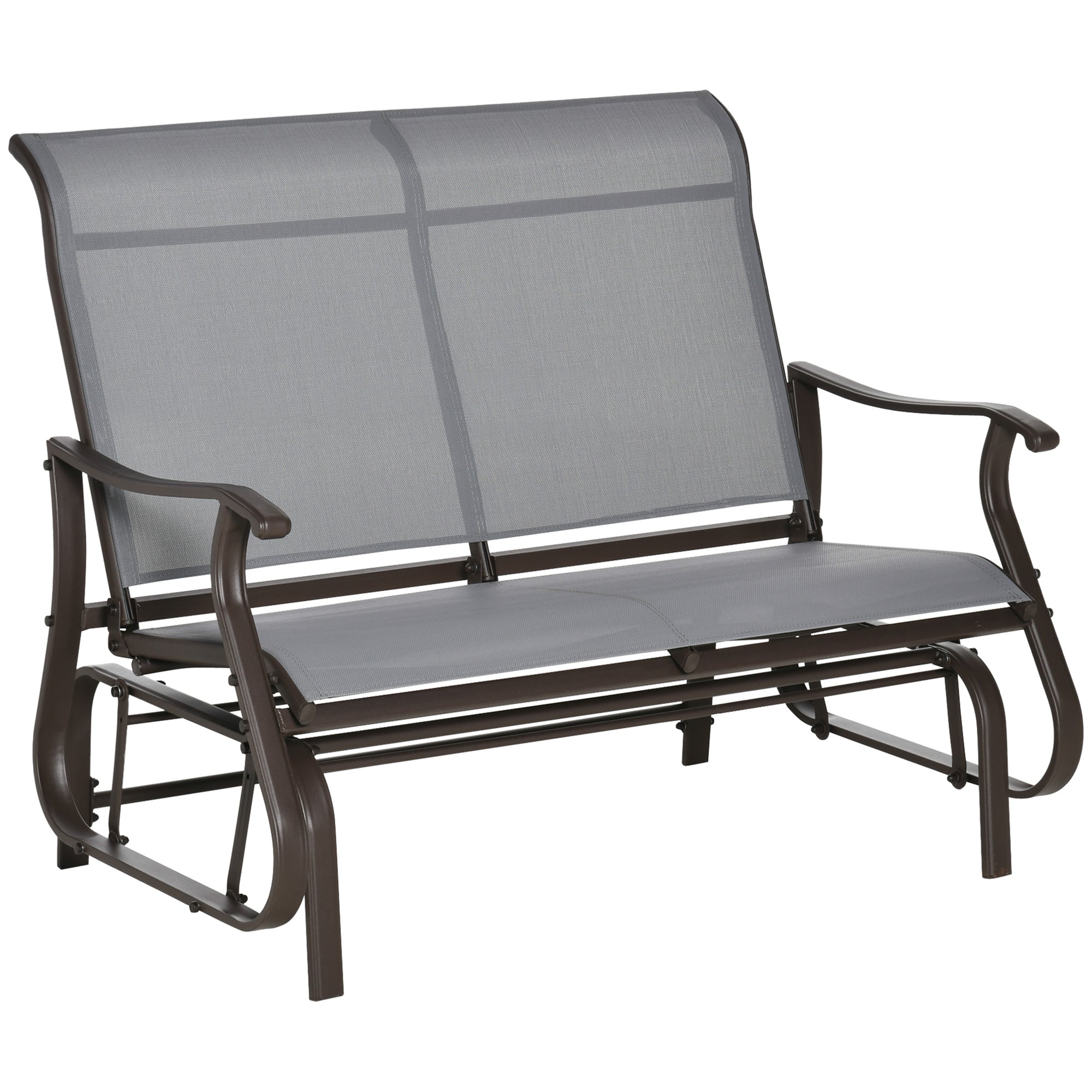 Outsunny 2-Person Outdoor Glider Chair, Patio Glider Rocking Chair with Mesh Seat and Backrest, Steel Frame for Outdoor, Backyard, Light Grey