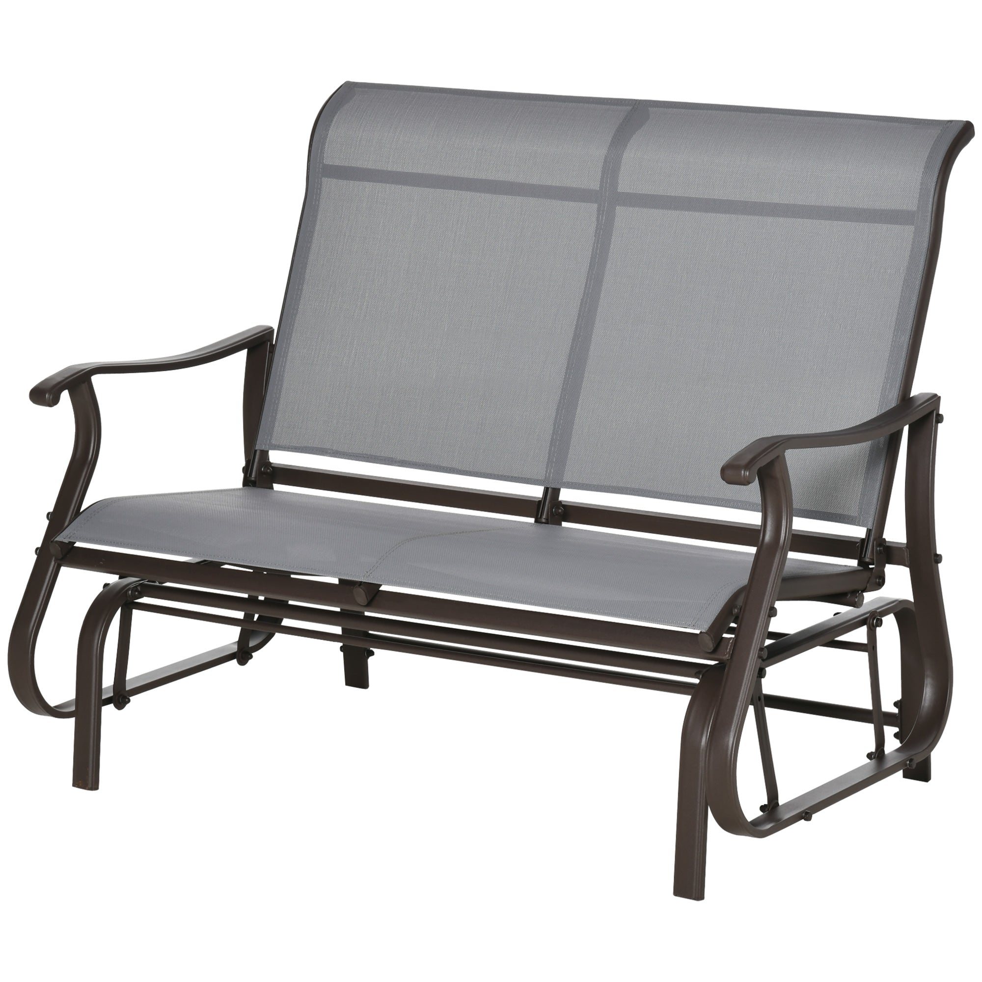 Outsunny 2-Person Outdoor Glider Chair, Patio Glider Rocking Chair with Mesh Seat and Backrest, Steel Frame for Outdoor, Backyard, Light Grey