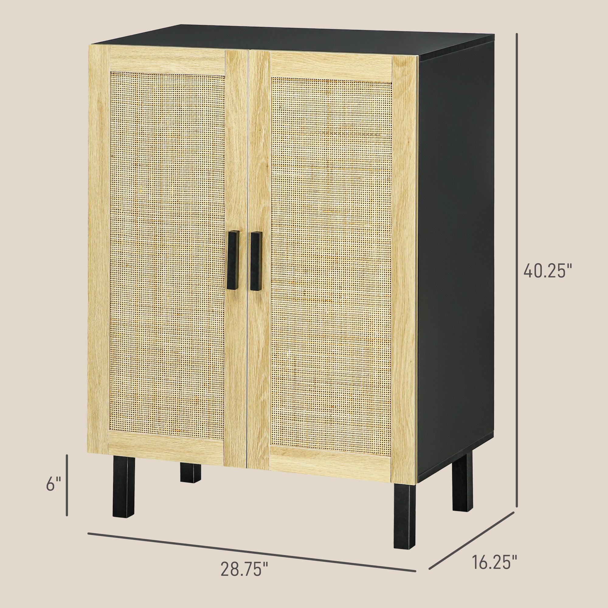 HOMCOM Sideboard Buffet Cabinet, Coffee Bar Cabinet with 2 Rattan Doors and Adjustable Shelves for Kitchen, Living Room, Black and Natural