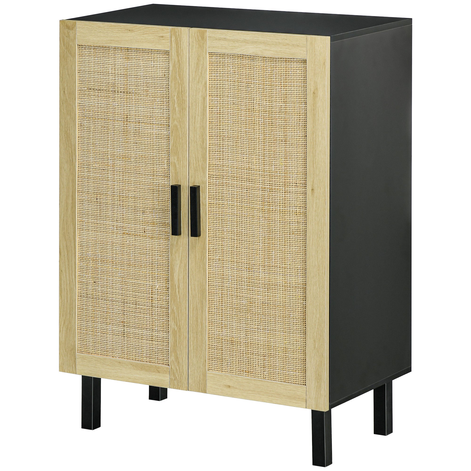 HOMCOM Sideboard Buffet Cabinet, Coffee Bar Cabinet with 2 Rattan Doors and Adjustable Shelves for Kitchen, Living Room, Black and Natural
