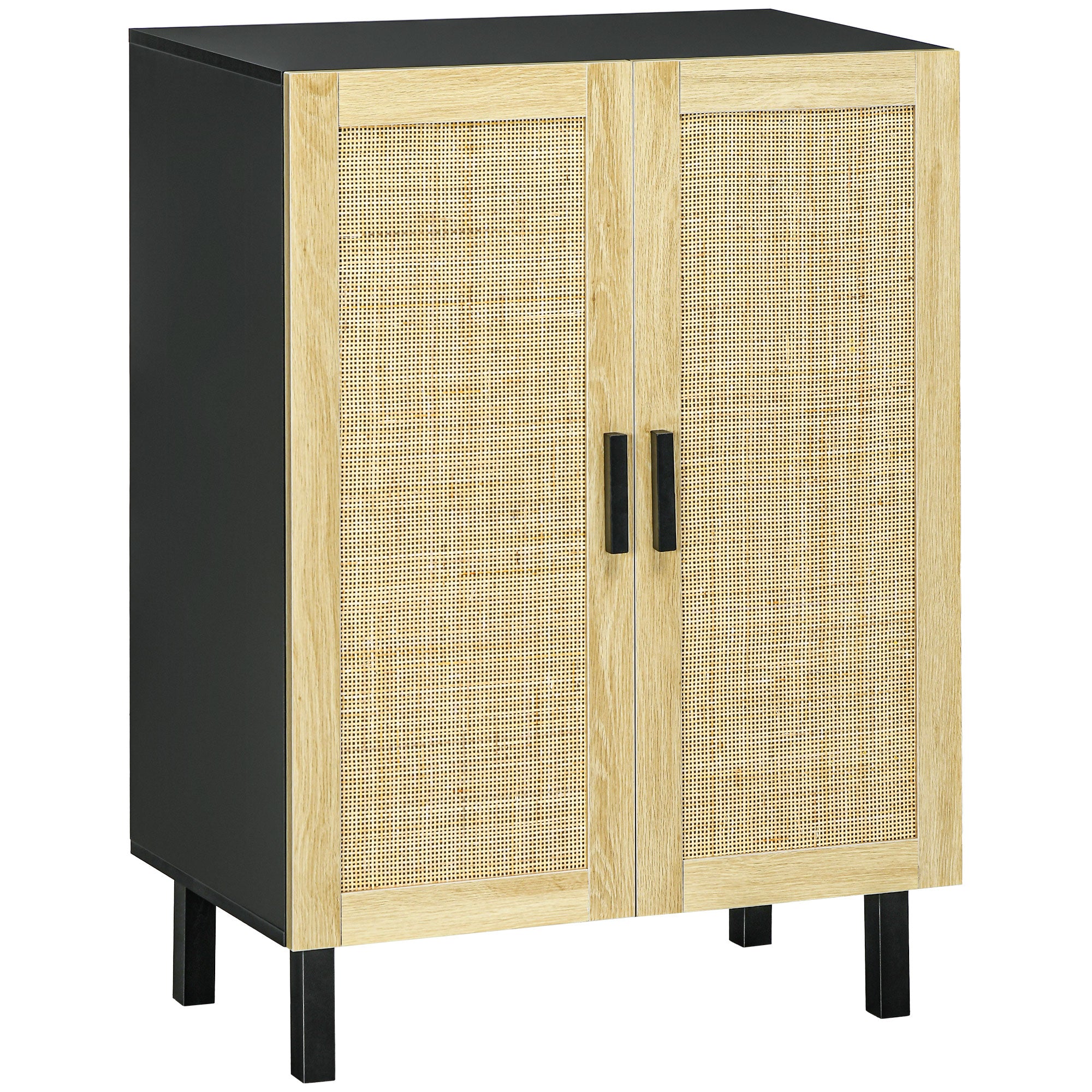 HOMCOM Sideboard Buffet Cabinet, Coffee Bar Cabinet with 2 Rattan Doors and Adjustable Shelves for Kitchen, Living Room, Black and Natural