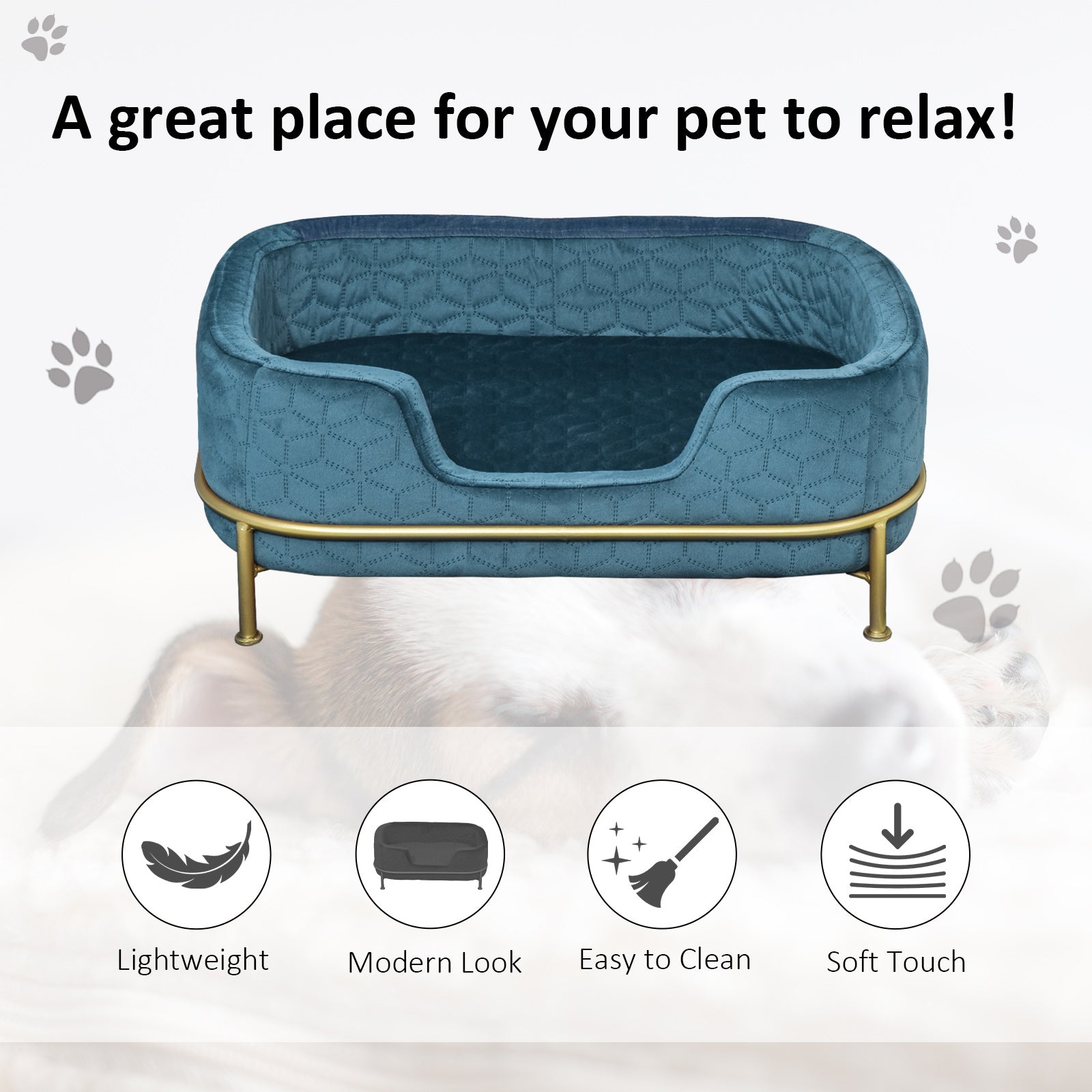 PawHut Dog Sofa with Soft Cushion, Pet Chair Couch Cat Bed Lounge with Washable Cover Metal Frame for Small Sized Dogs - Blue