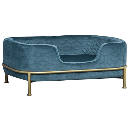 PawHut Dog Sofa with Soft Cushion, Pet Chair Couch Cat Bed Lounge with Washable Cover Metal Frame for Small Sized Dogs - Blue
