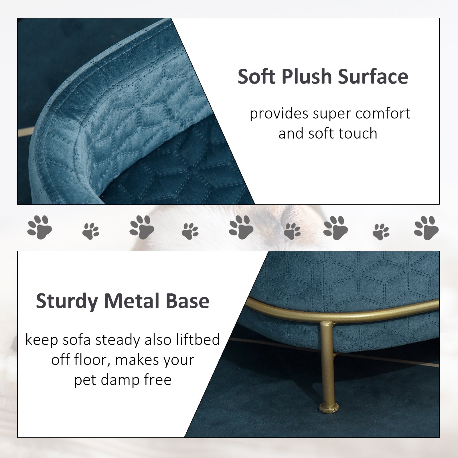 PawHut Dog Sofa with Soft Cushion, Pet Chair Couch Cat Bed Lounge with Washable Cover Metal Frame for Small Sized Dogs - Blue