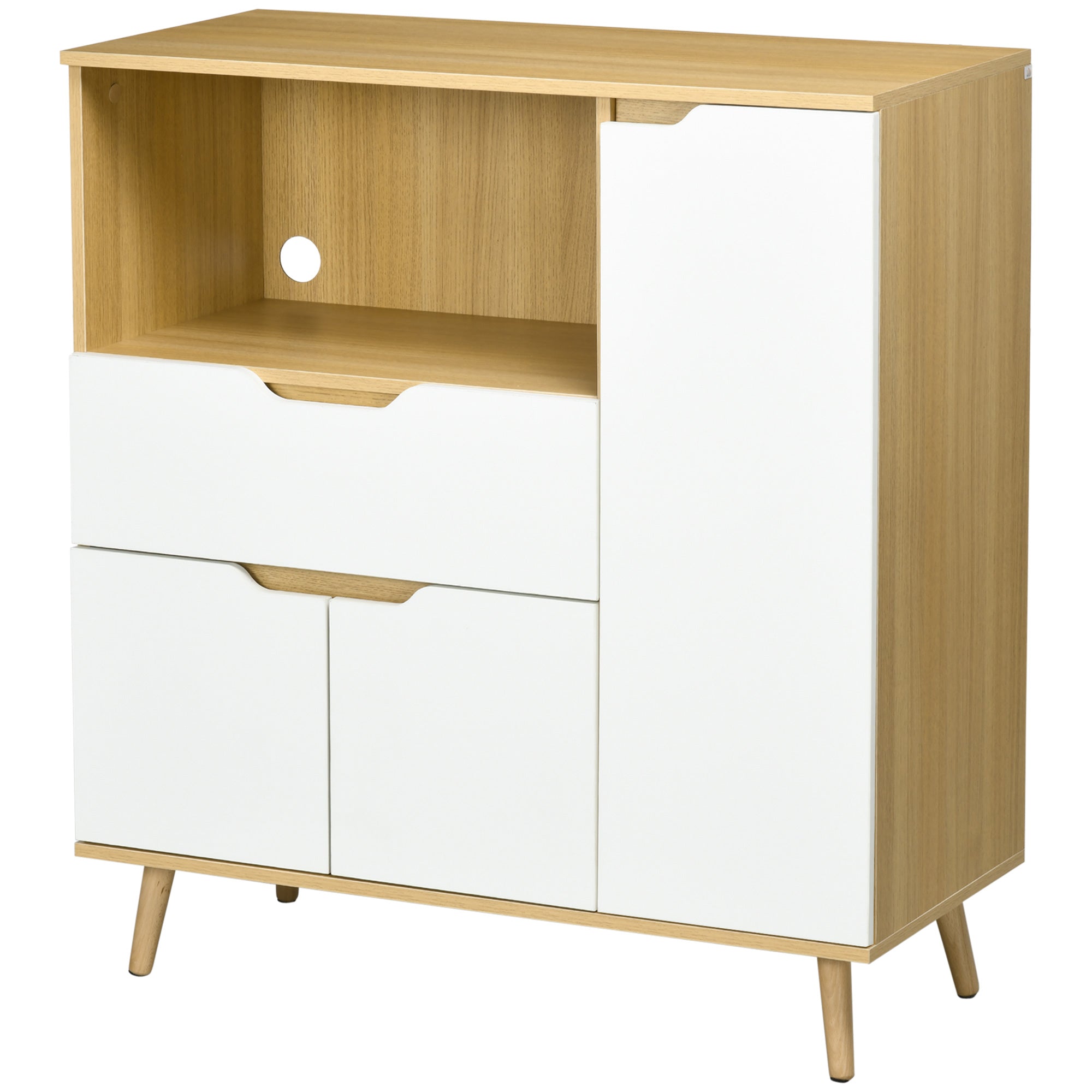 HOMCOM Microwave Cabinet, Modern Kitchen Cupboard with Drawer, Storage Cabinets and Cable Hole, Buffet Sideboard, White