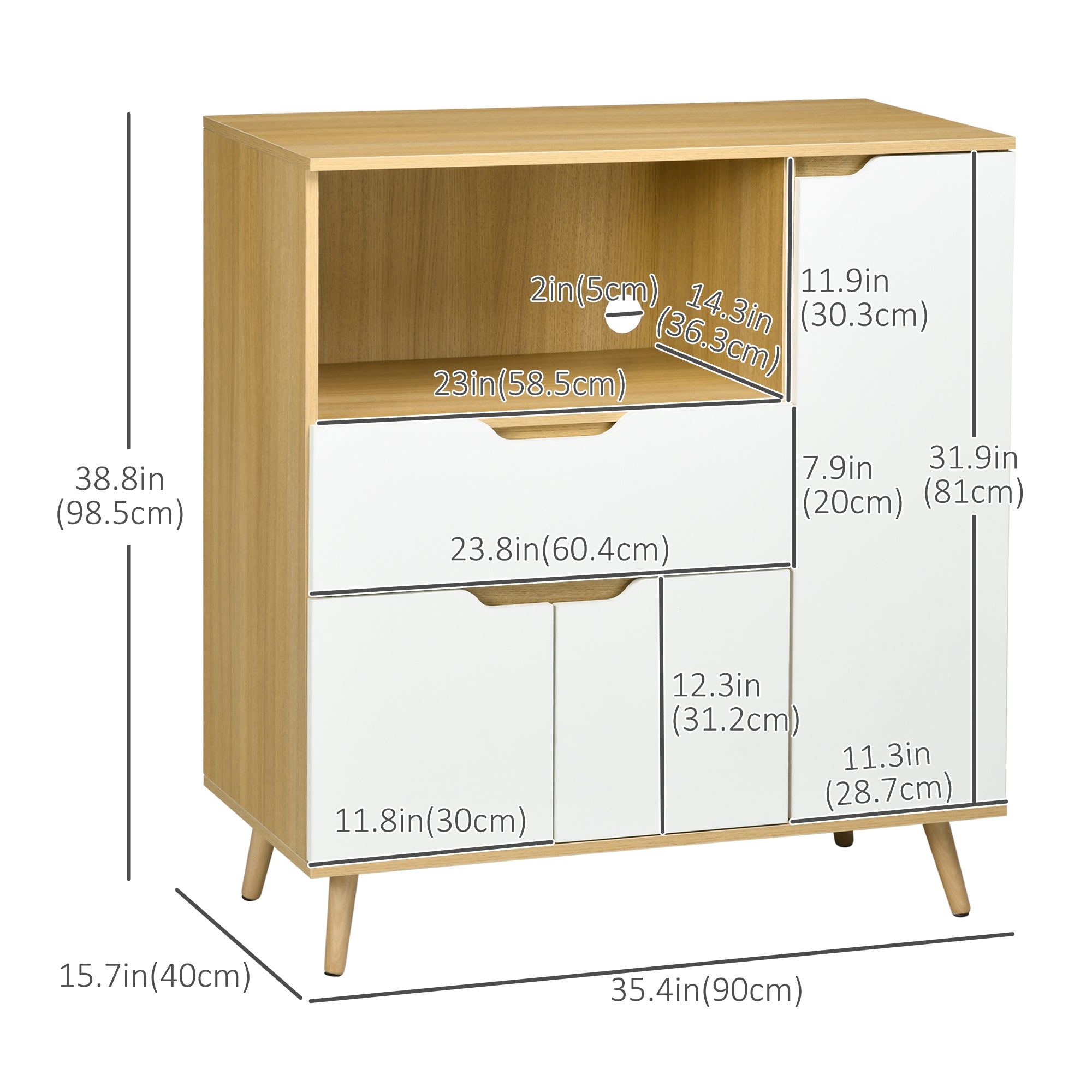 HOMCOM Microwave Cabinet, Modern Kitchen Cupboard with Drawer, Storage Cabinets and Cable Hole, Buffet Sideboard, White
