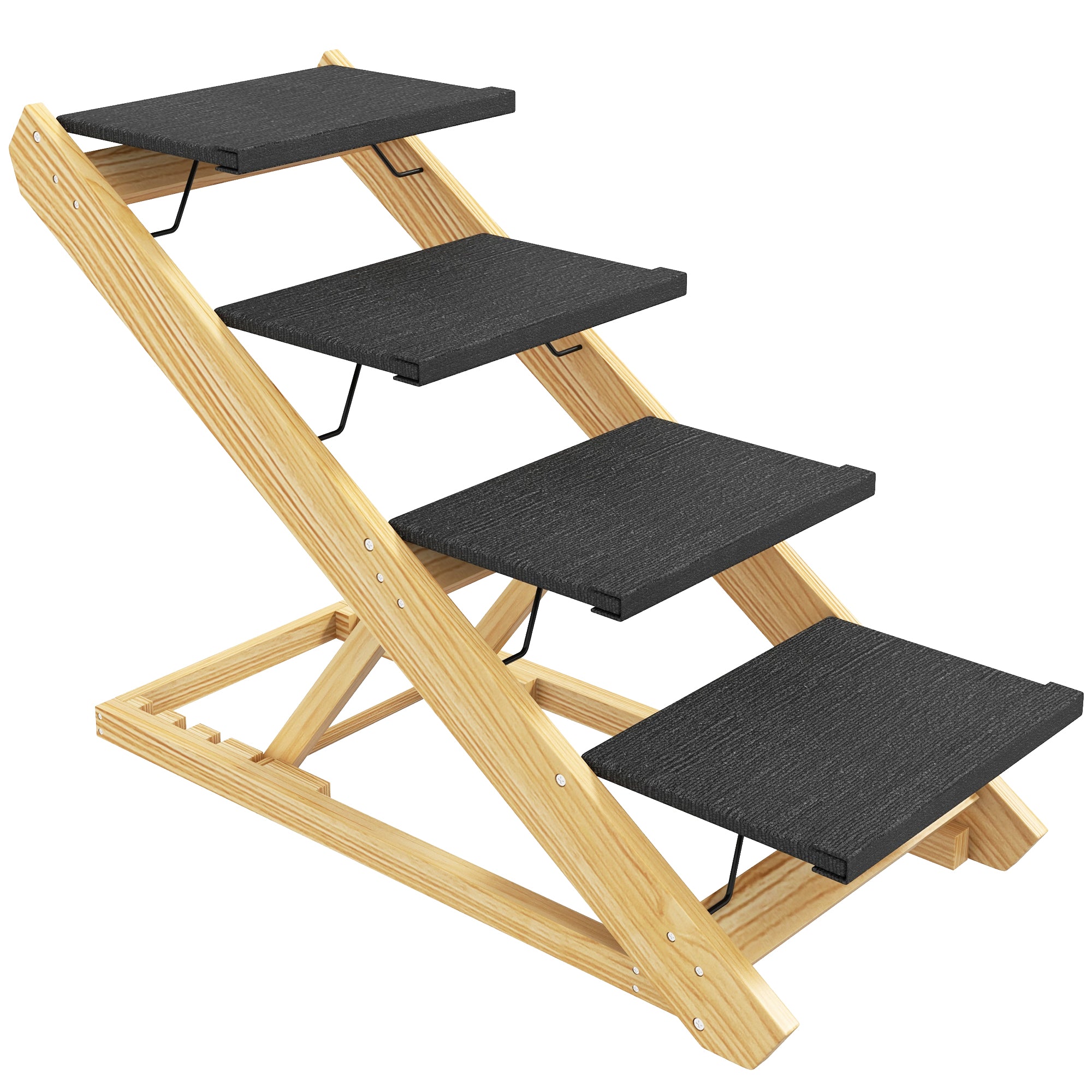 PawHut Dog Steps Dog Ramp, 4-Step Adjustable Height Pet Stairs for Large Sized Dogs, Foldable Dog Stairs for Bed Sofa, with Non-slip Surface
