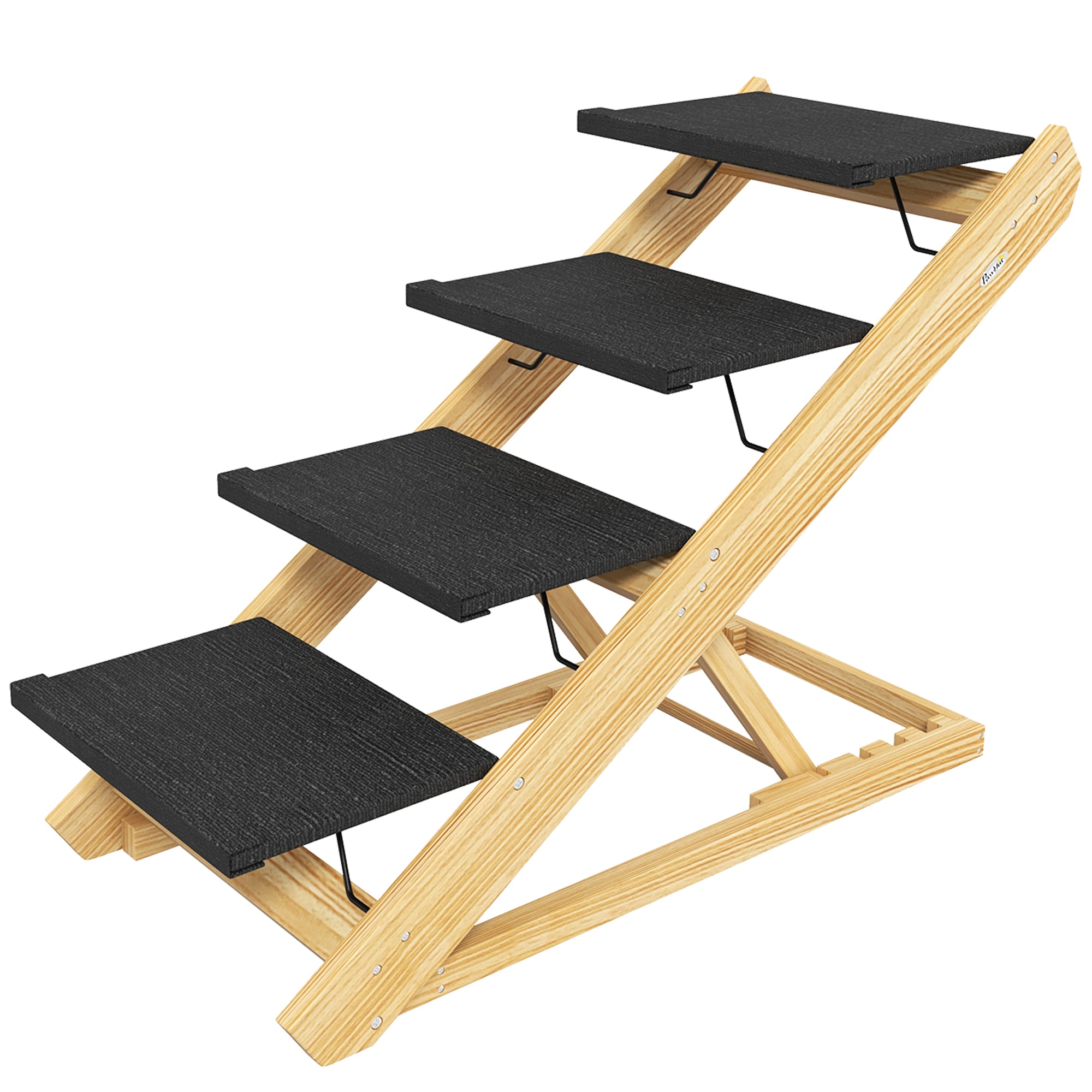 PawHut Dog Steps Dog Ramp, 4-Step Adjustable Height Pet Stairs for Large Sized Dogs, Foldable Dog Stairs for Bed Sofa, with Non-slip Surface