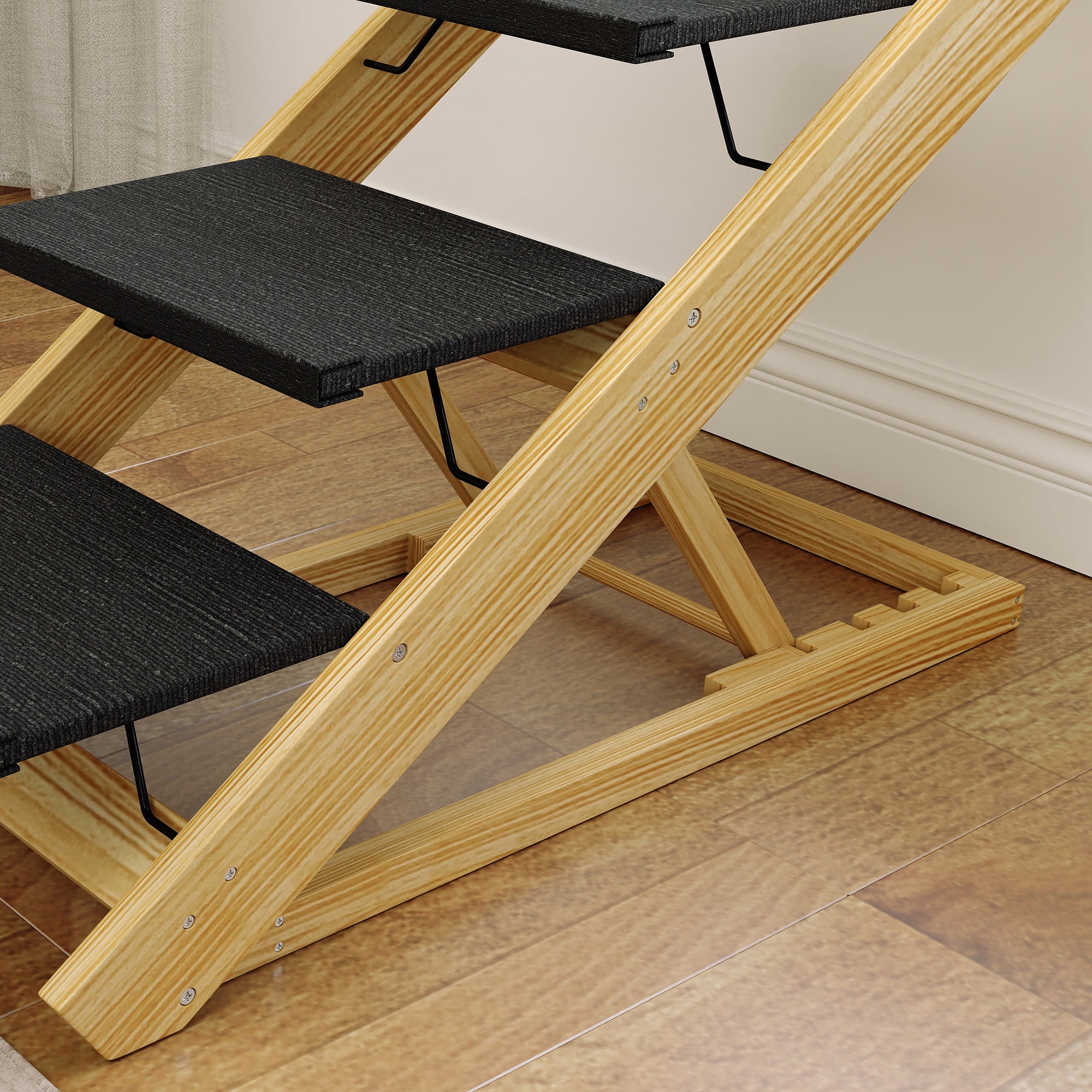 PawHut Dog Steps Dog Ramp, 4-Step Adjustable Height Pet Stairs for Large Sized Dogs, Foldable Dog Stairs for Bed Sofa, with Non-slip Surface