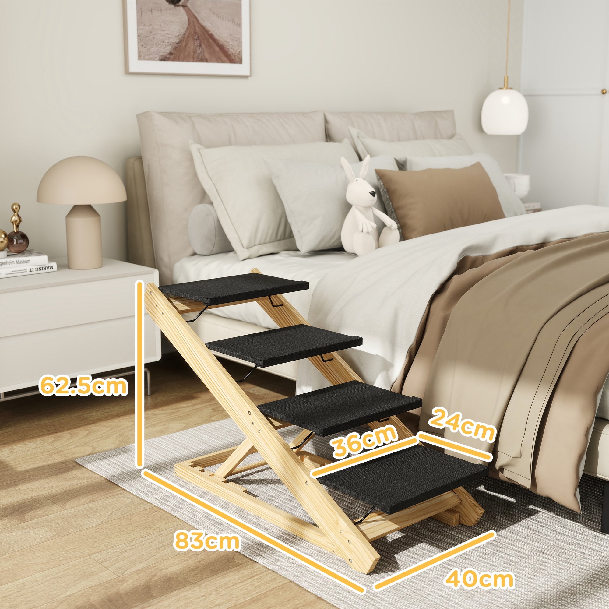 PawHut Dog Steps Dog Ramp, 4-Step Adjustable Height Pet Stairs for Large Sized Dogs, Foldable Dog Stairs for Bed Sofa, with Non-slip Surface