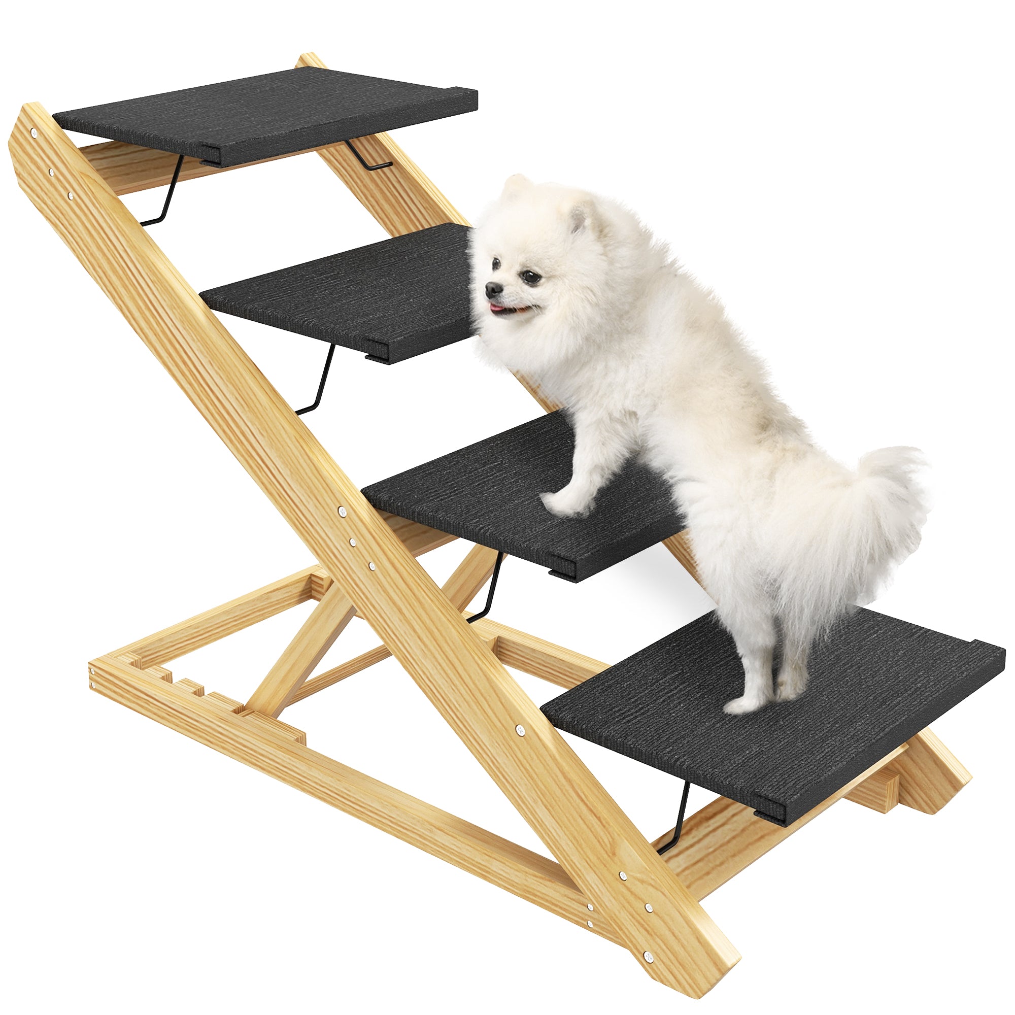 PawHut Dog Steps Dog Ramp, 4-Step Adjustable Height Pet Stairs for Large Sized Dogs, Foldable Dog Stairs for Bed Sofa, with Non-slip Surface