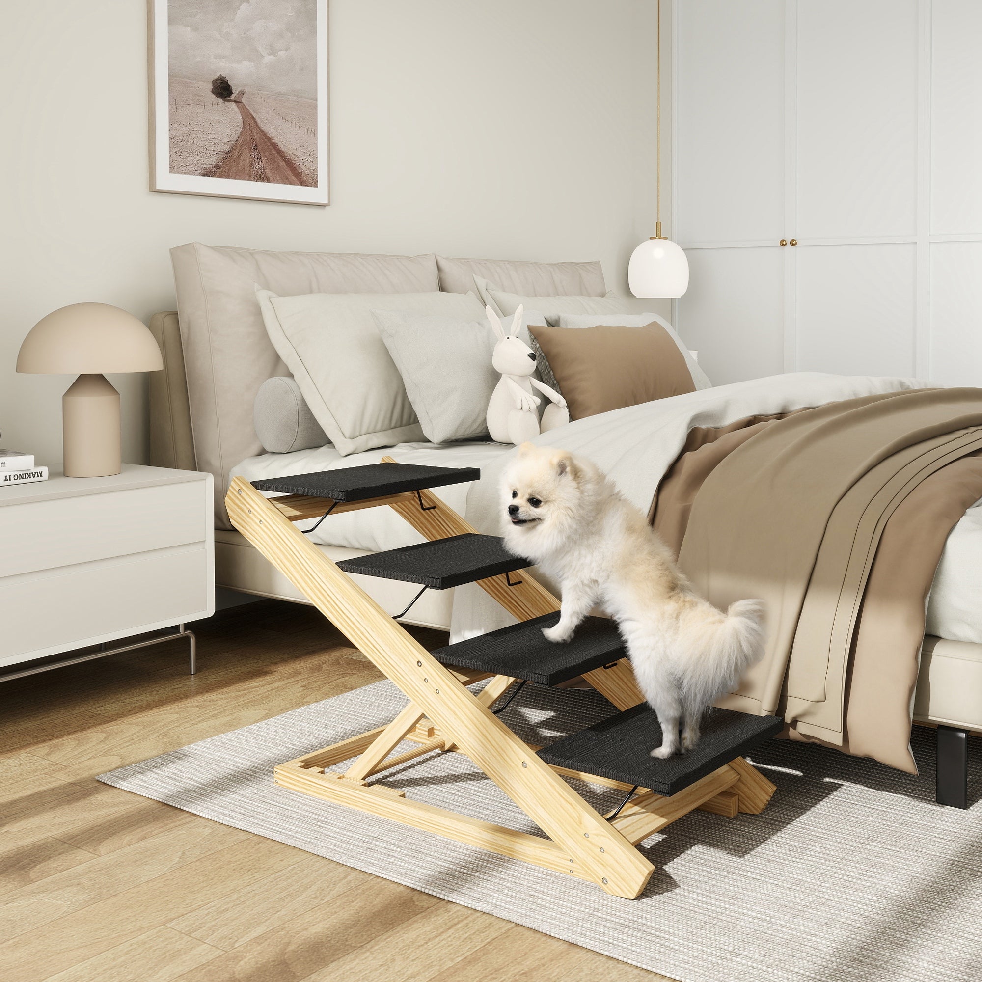 PawHut Dog Steps Dog Ramp, 4-Step Adjustable Height Pet Stairs for Large Sized Dogs, Foldable Dog Stairs for Bed Sofa, with Non-slip Surface