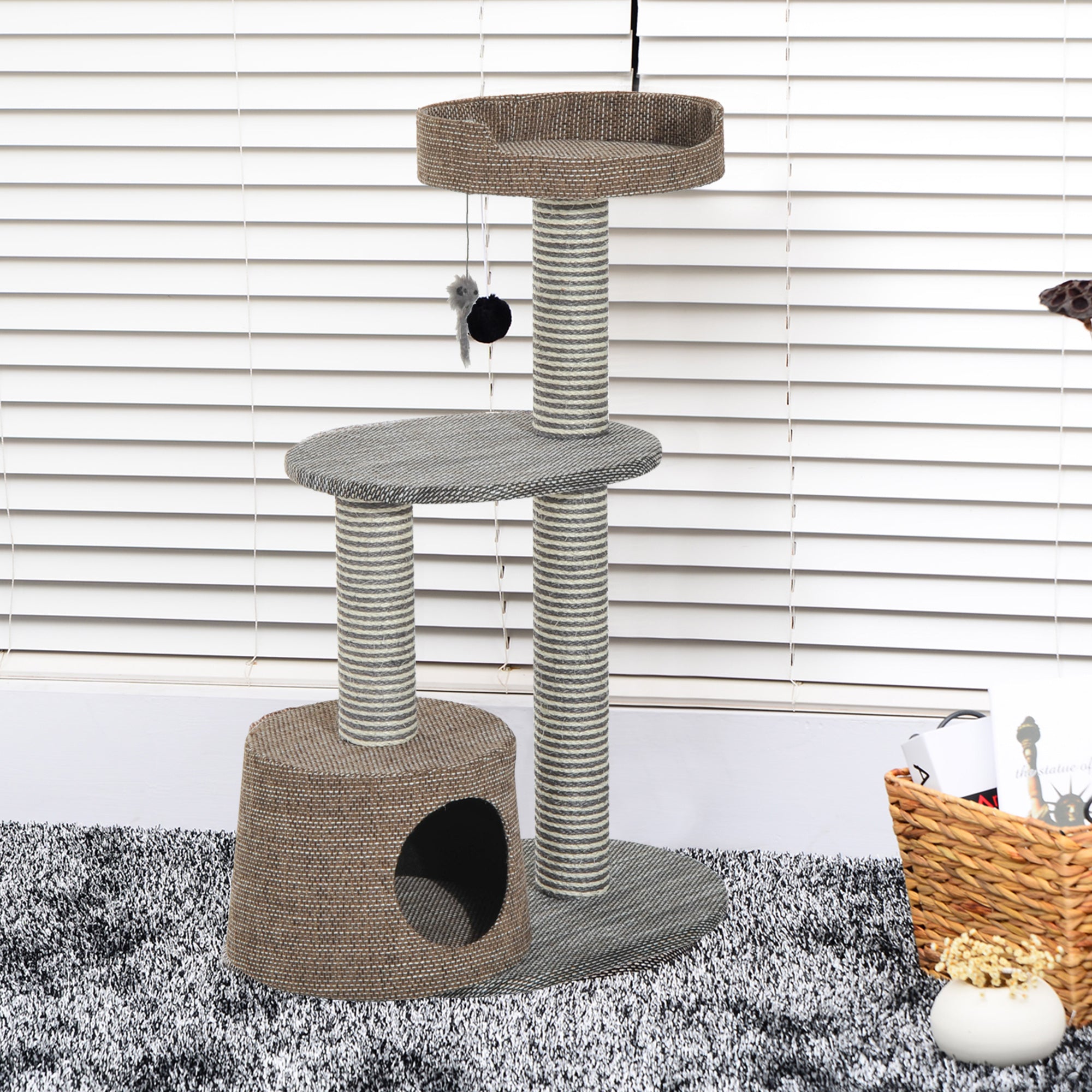 PawHut Scratching Cat Tree Post Climbing Kitten Pets Kitty Furniture with Toy, Brown