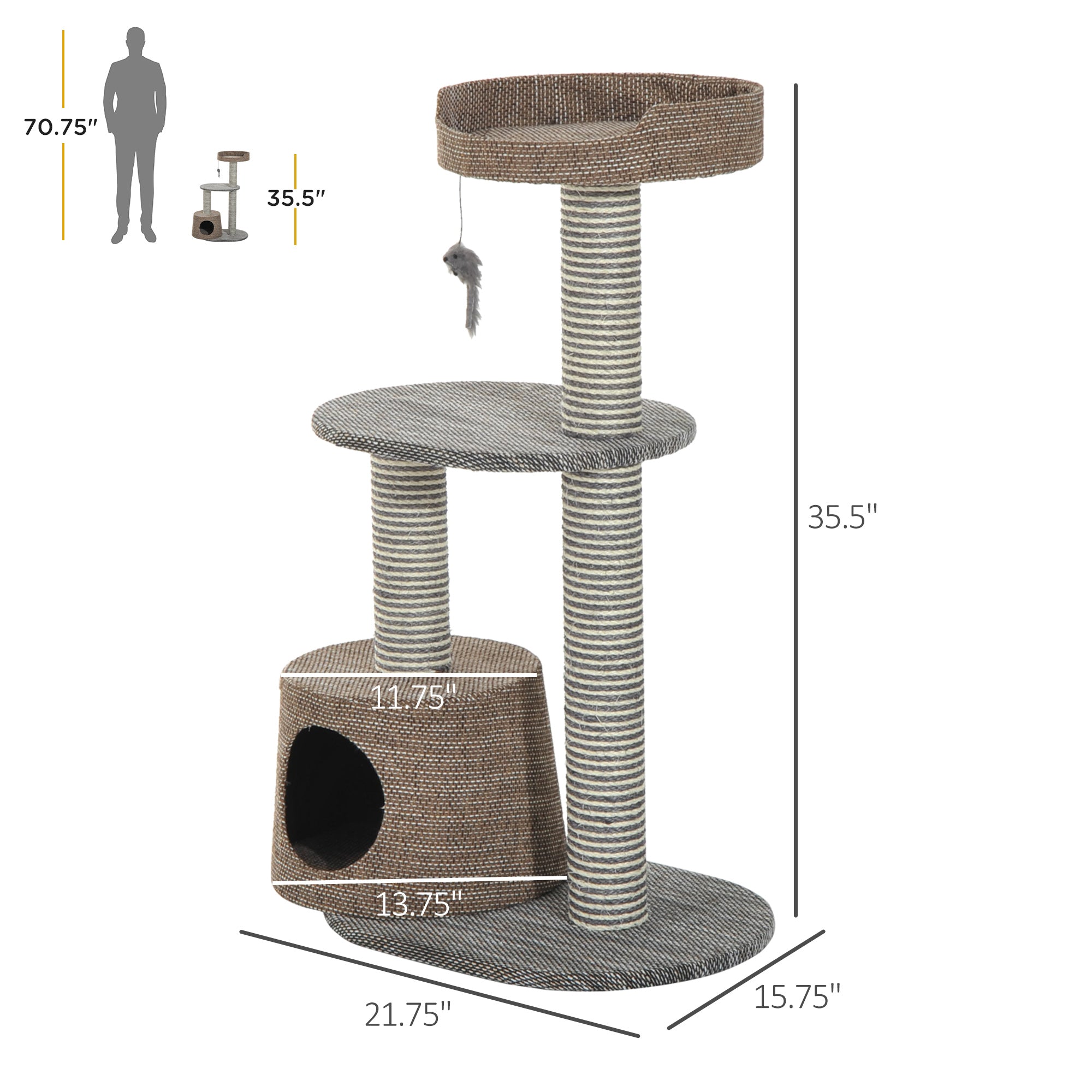 PawHut Scratching Cat Tree Post Climbing Kitten Pets Kitty Furniture with Toy, Brown