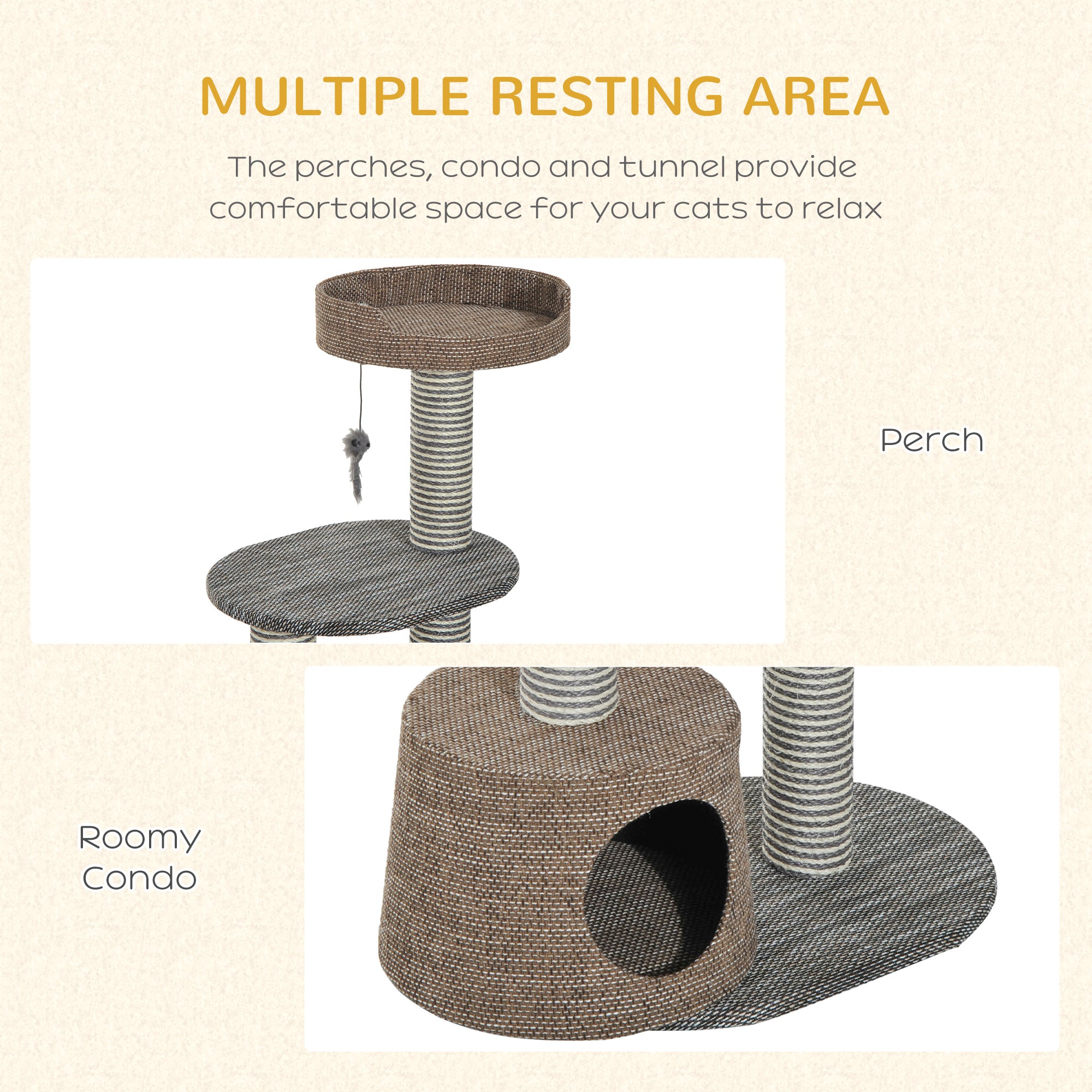 PawHut Scratching Cat Tree Post Climbing Kitten Pets Kitty Furniture with Toy, Brown