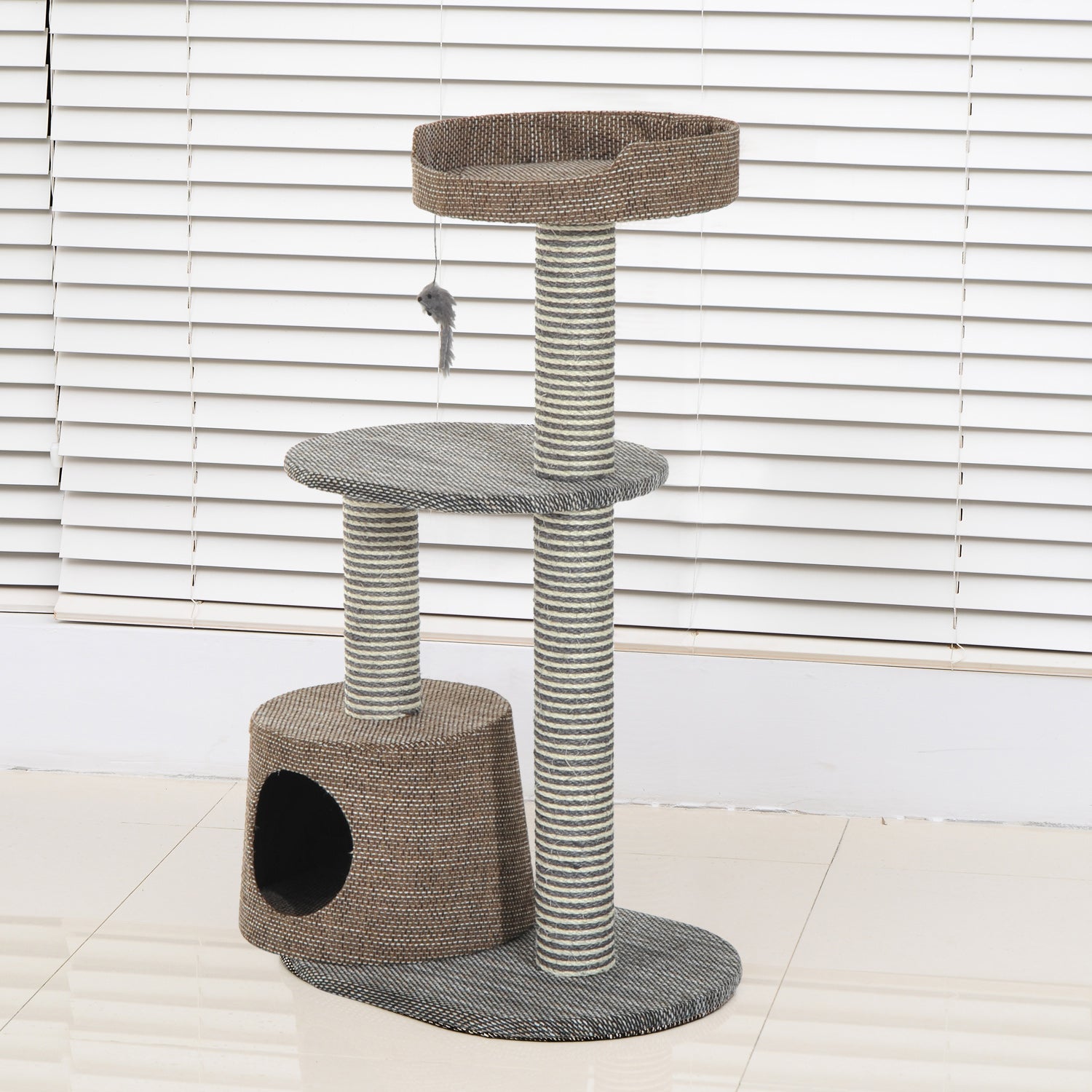 PawHut Scratching Cat Tree Post Climbing Kitten Pets Kitty Furniture with Toy, Brown