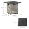 Outsunny 28 Inch Outdoor Propane Fire Pit Table, 40,000 BTU Rattan Gas Fire Pit Table with Rain Cover, Mesh Lid and Lava Stone, Square Propane Fire Table for Garden, Mixed Grey