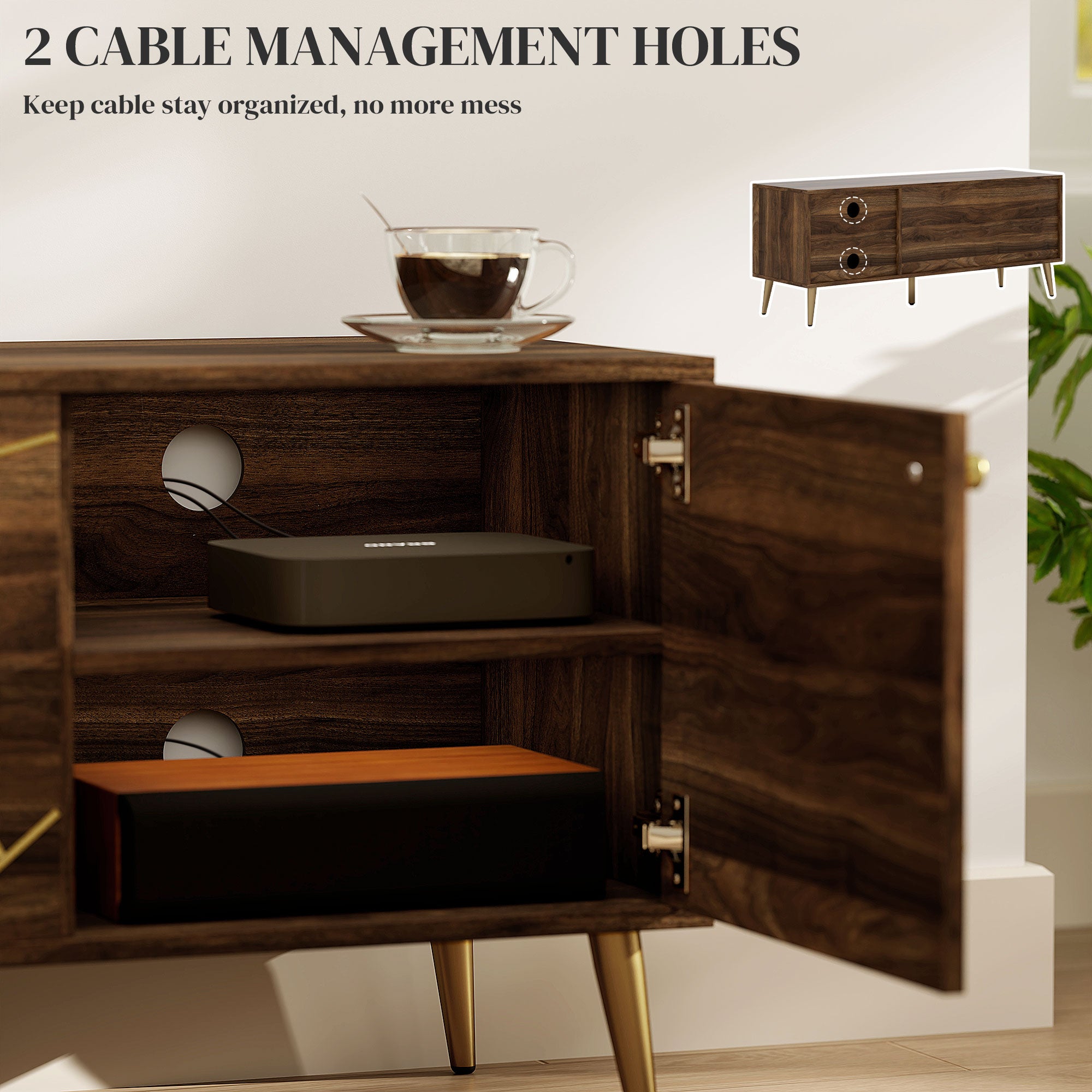 HOMCOM TV Stand for up to 60 Inch TV, Modern Entertainment Center with 3 Doors, TV Console Table with 2 Cable Holes and 2 Adjustable Shelves for Living Room, Rustic Brown