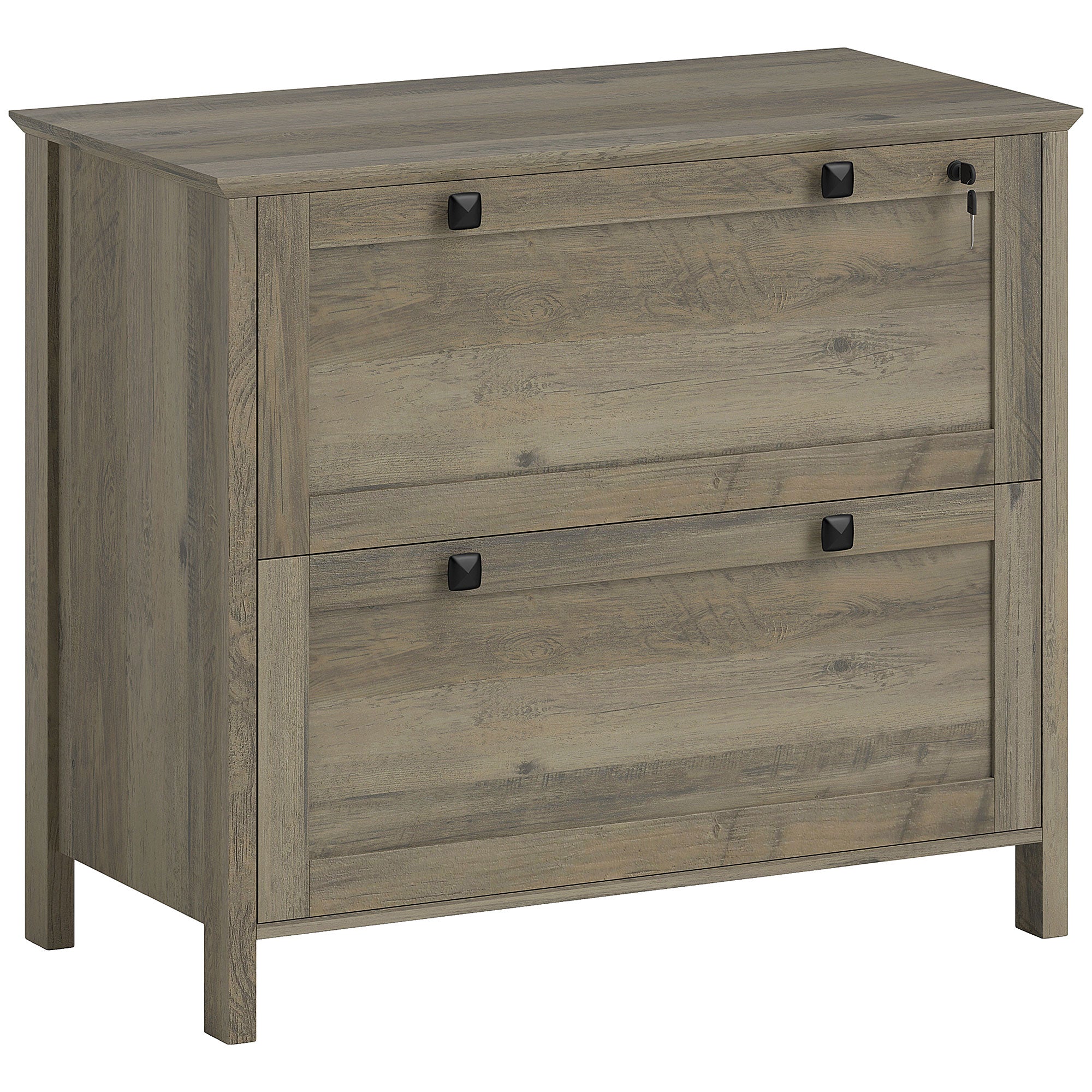 HOMCOM File Cabinet, 2 Drawer Filing Cabinet with Lock, Printer Stand, Office Filing Cabinet Organizer for A4, Letter Size, Weathered Grey Oak