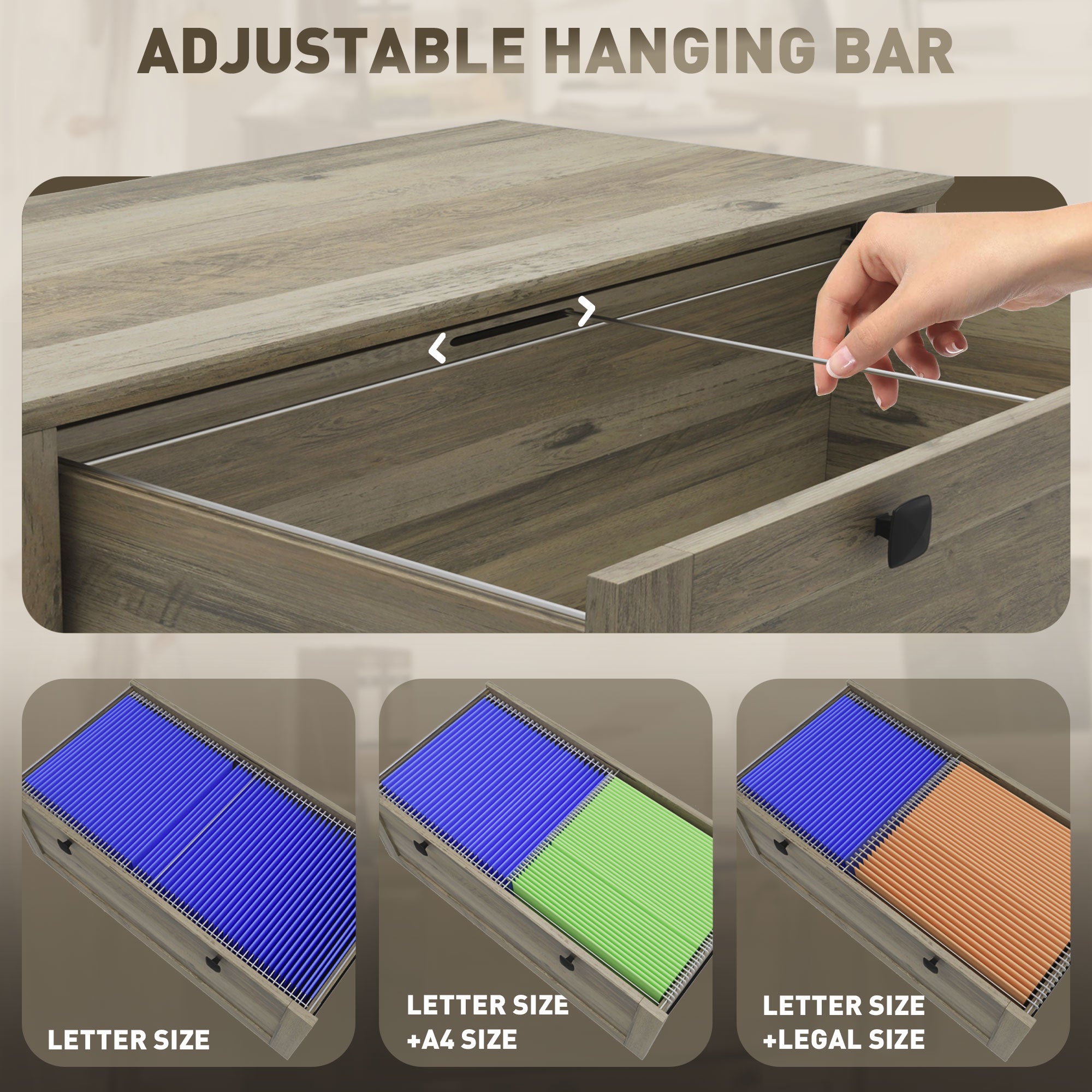 HOMCOM File Cabinet, 2 Drawer Filing Cabinet with Lock, Printer Stand, Office Filing Cabinet Organizer for A4, Letter Size, Weathered Grey Oak