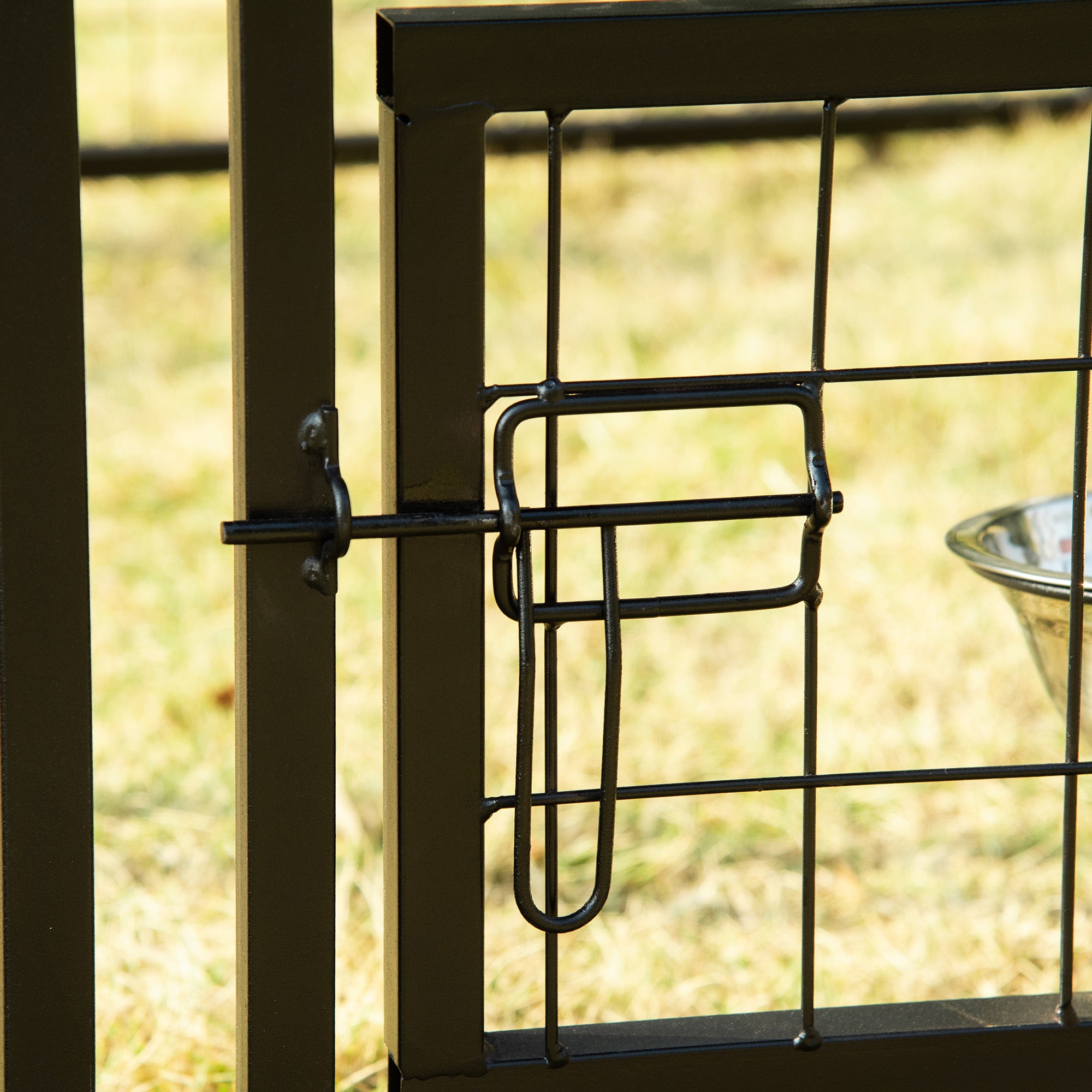 PawHut Outdoor Dog Kennel, Lockable Pet Crate, Welded Wire Steel Fence, with Water-, UV-Resistant Canopy, Rotating Bowl Holders, Door, 8ft x 4ft x 6ft, Red