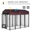 PawHut Outdoor Dog Kennel, Lockable Pet Crate, Welded Wire Steel Fence, with Water-, UV-Resistant Canopy, Rotating Bowl Holders, Door, 8ft x 4ft x 6ft, Red