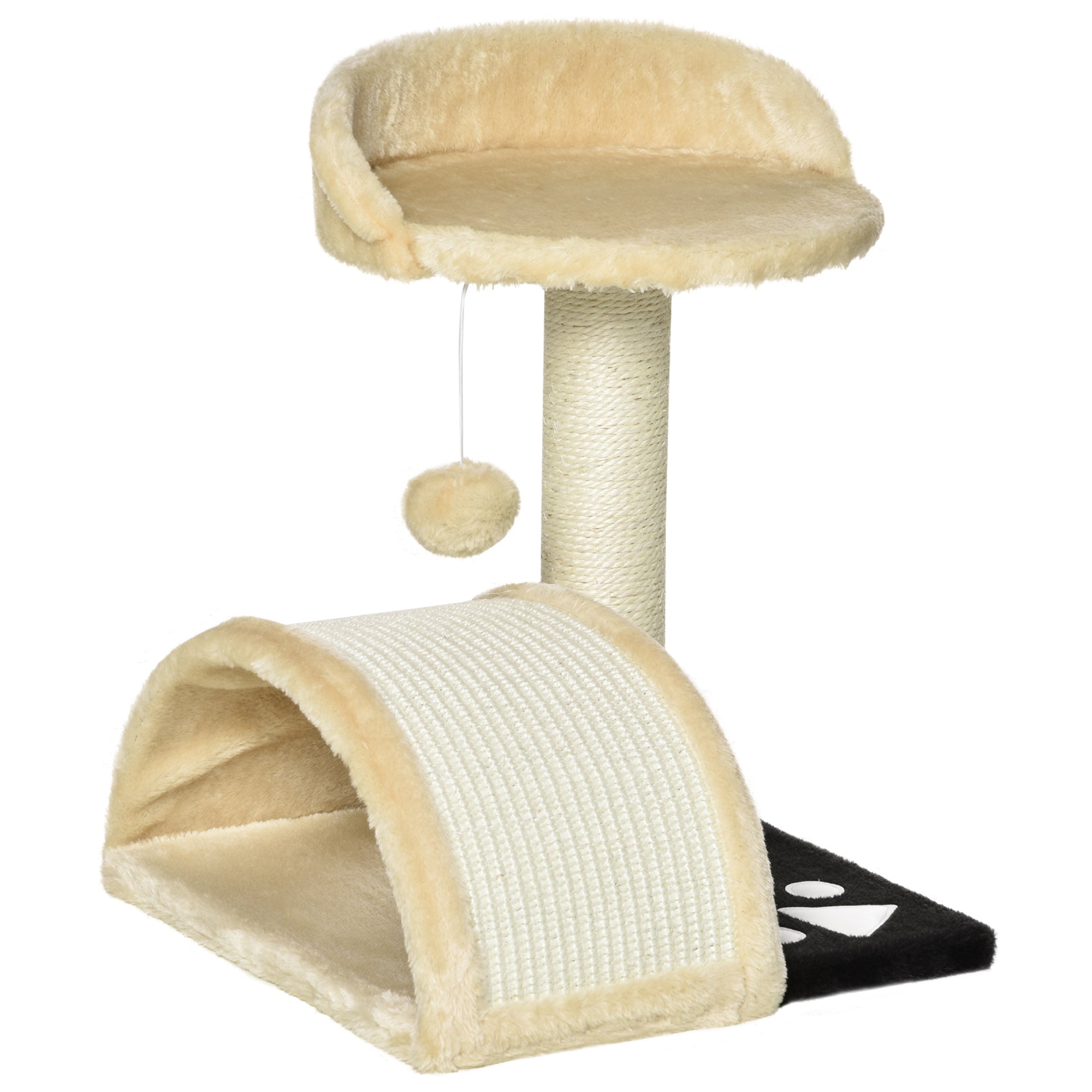 PawHut 18" Cat Scratching Tree Kitty House Kitten Activity Centre Pet Bed Post Furniture with Hanging Toy (Beige)