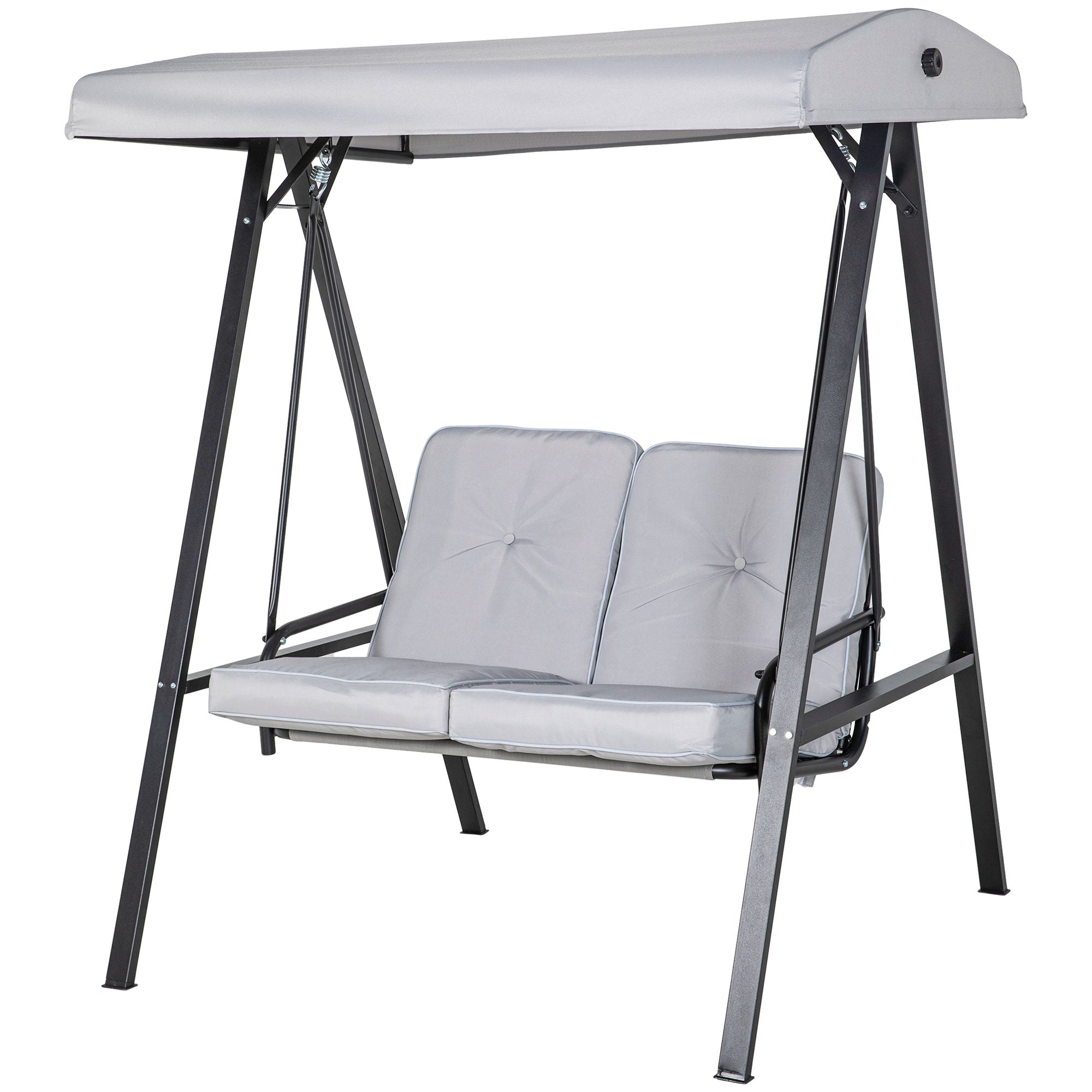 Outsunny 2 Seater Covered Outdoor Swing Chair Porch Swing Bench Lounger Hammock with Removable Cushion Tilt Canopy, Grey