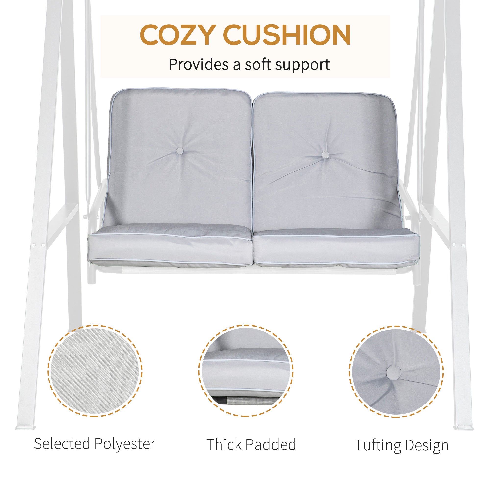 Outsunny 2 Seater Covered Outdoor Swing Chair Porch Swing Bench Lounger Hammock with Removable Cushion Tilt Canopy, Grey