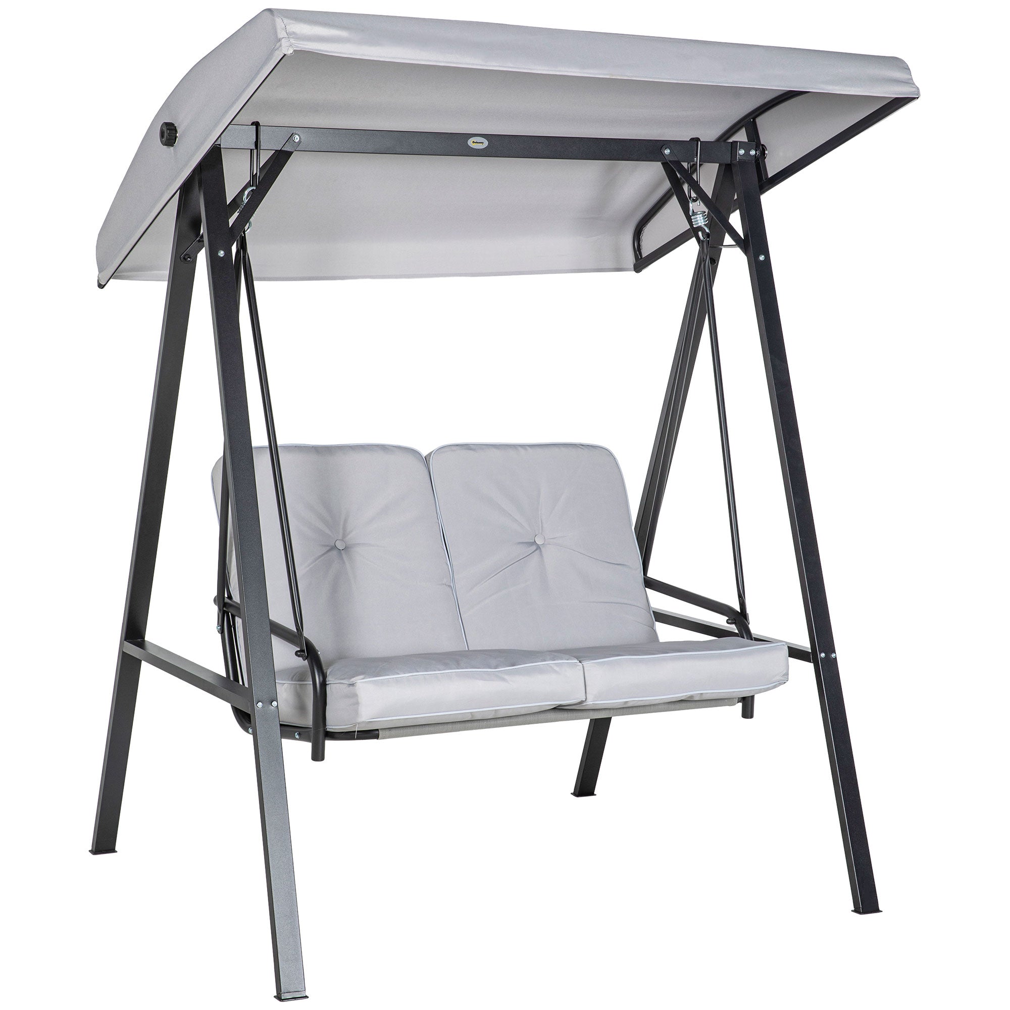 Outsunny 2 Seater Covered Outdoor Swing Chair Porch Swing Bench Lounger Hammock with Removable Cushion Tilt Canopy, Grey