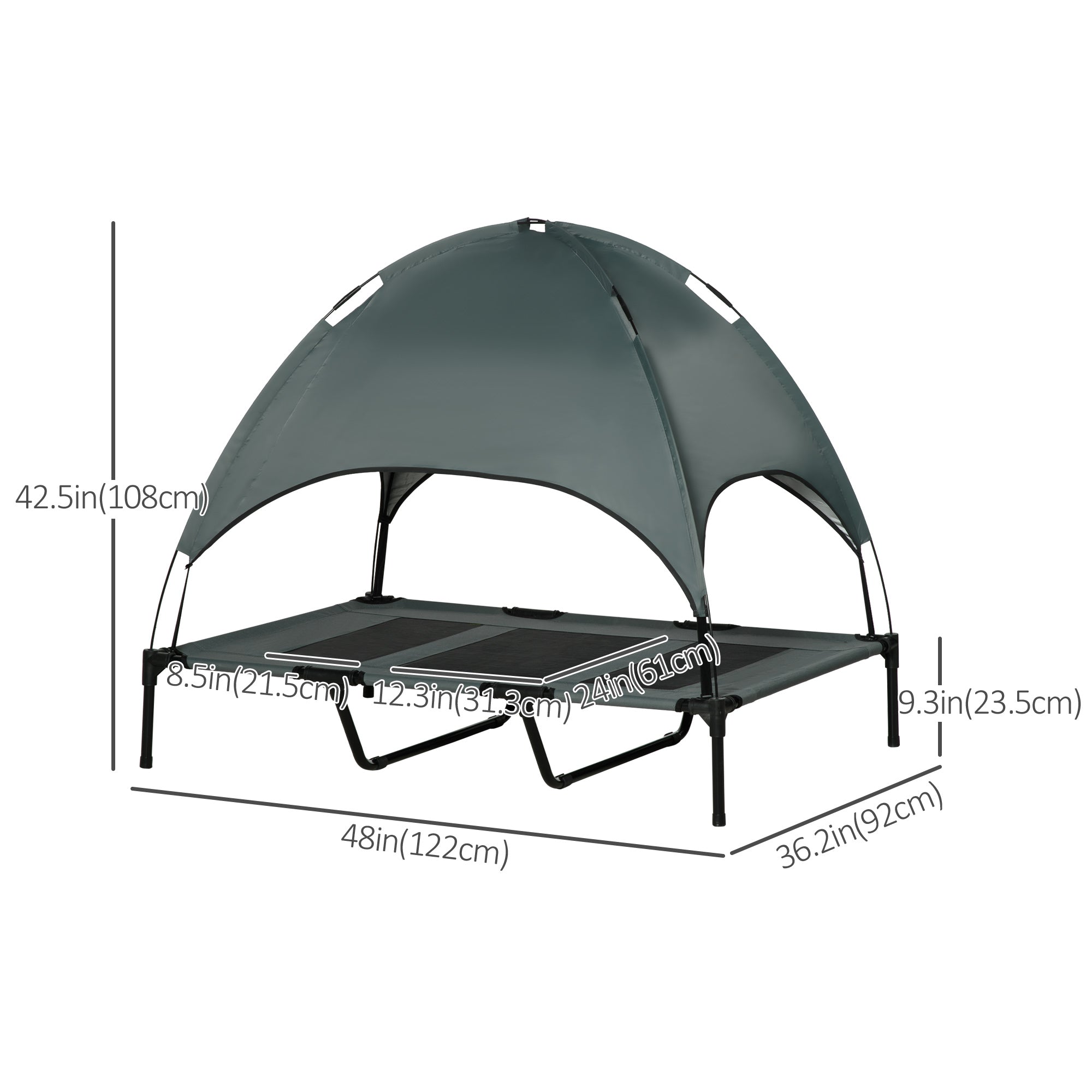 PawHut Elevated Dog Bed with Canopy, Portable Raised Dog Cot for XL Sized Dogs, Indoor & Outdoor, 48" x 36" x 43", Grey