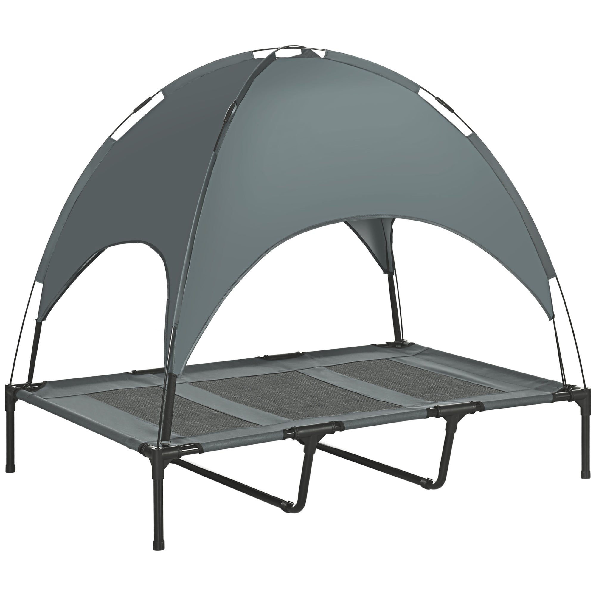 PawHut Elevated Dog Bed with Canopy, Portable Raised Dog Cot for XL Sized Dogs, Indoor & Outdoor, 48" x 36" x 43", Grey