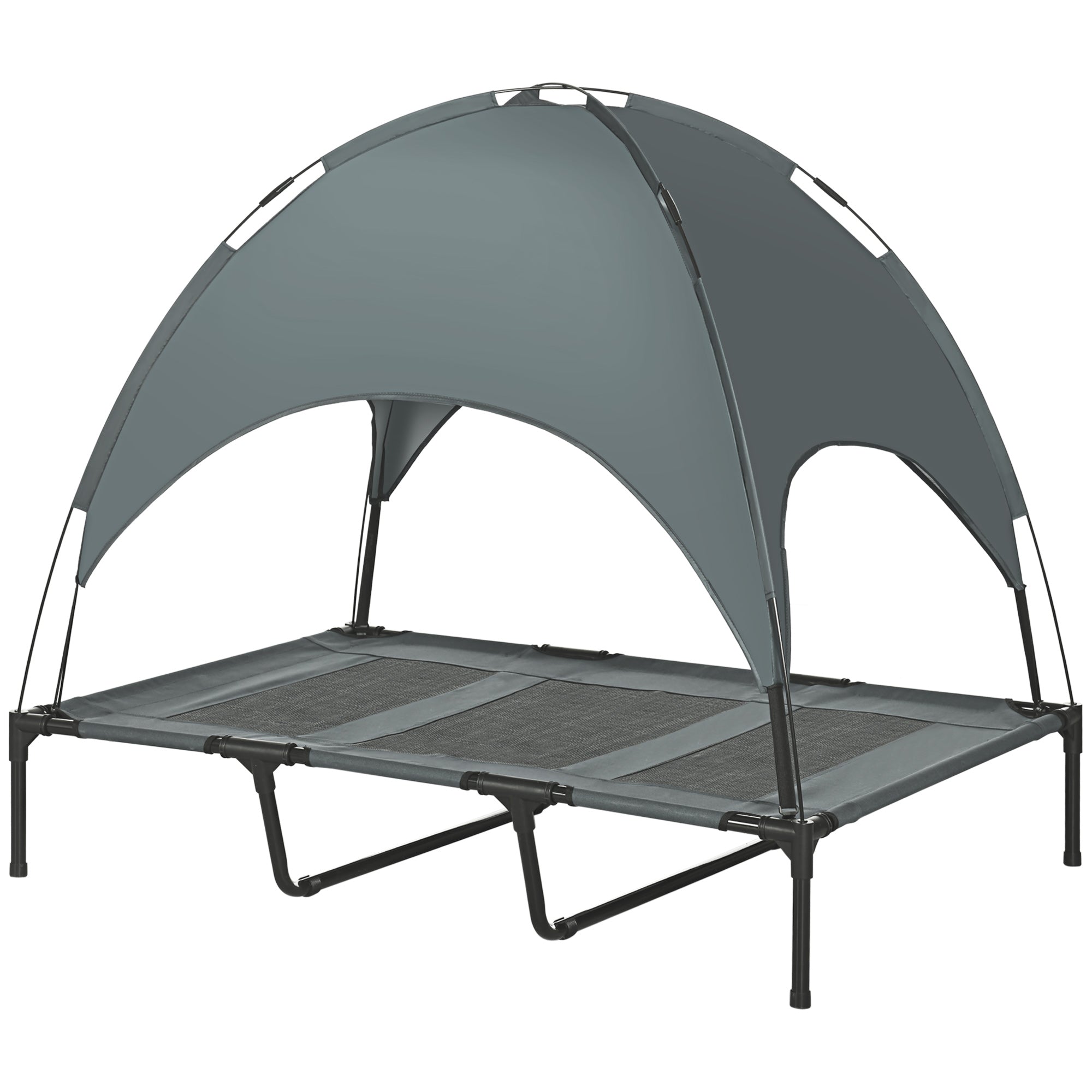PawHut Raised Dog Bed Waterproof Elevated Pet Cot with Breathable Mesh UV Protection Canopy Grey, for XL Dogs, 122 x 92 x 108cm