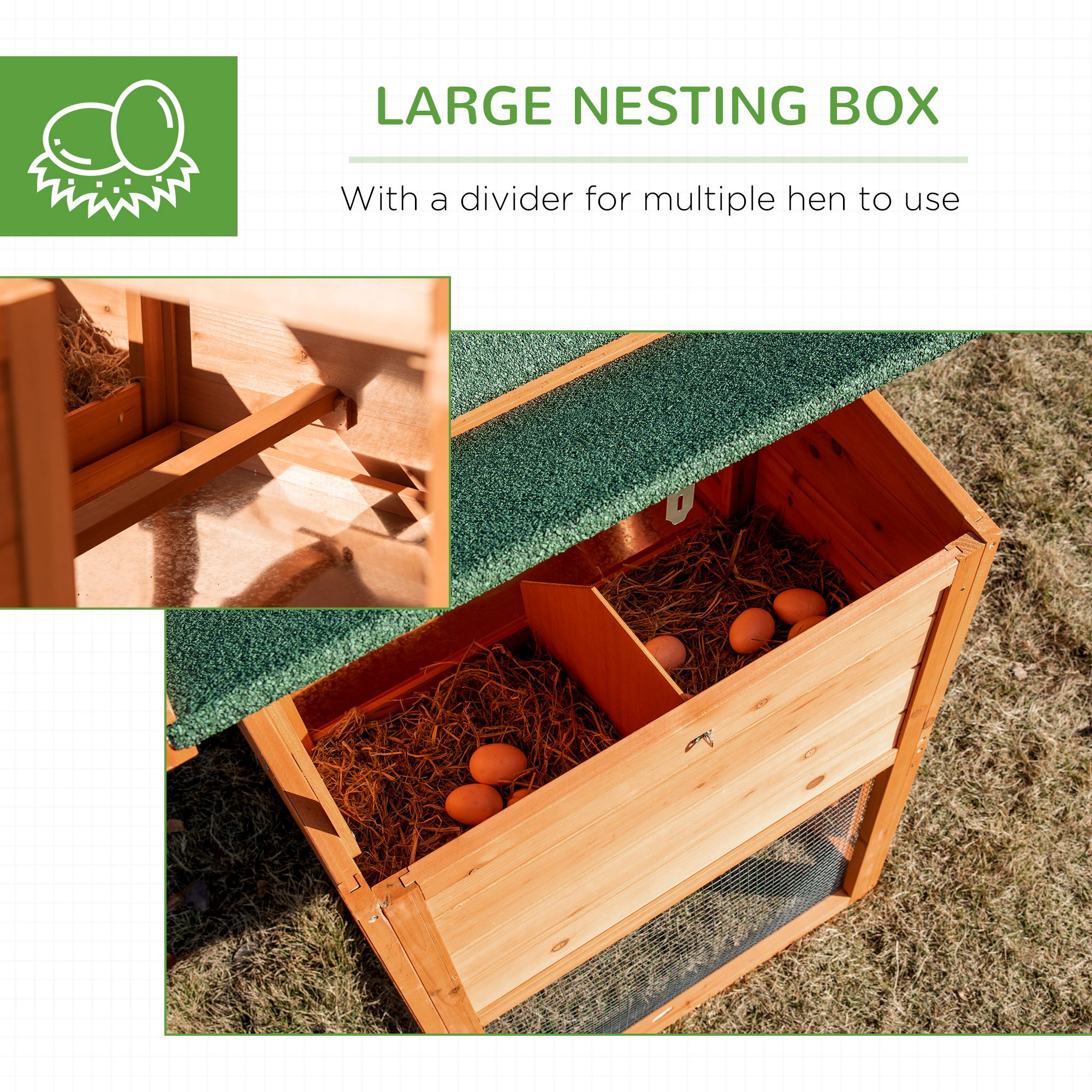 PawHut 76" Wooden Chicken Coop, Outdoor Hen House Poultry Duck Goose Cage with Outdoor Run, Nesting Box, Removable Tray and Lockable Doors, Orange