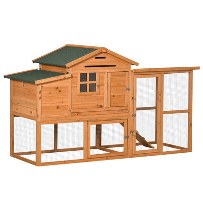 PawHut 76" Wooden Chicken Coop, Outdoor Hen House Poultry Duck Goose Cage with Outdoor Run, Nesting Box, Removable Tray and Lockable Doors, Orange