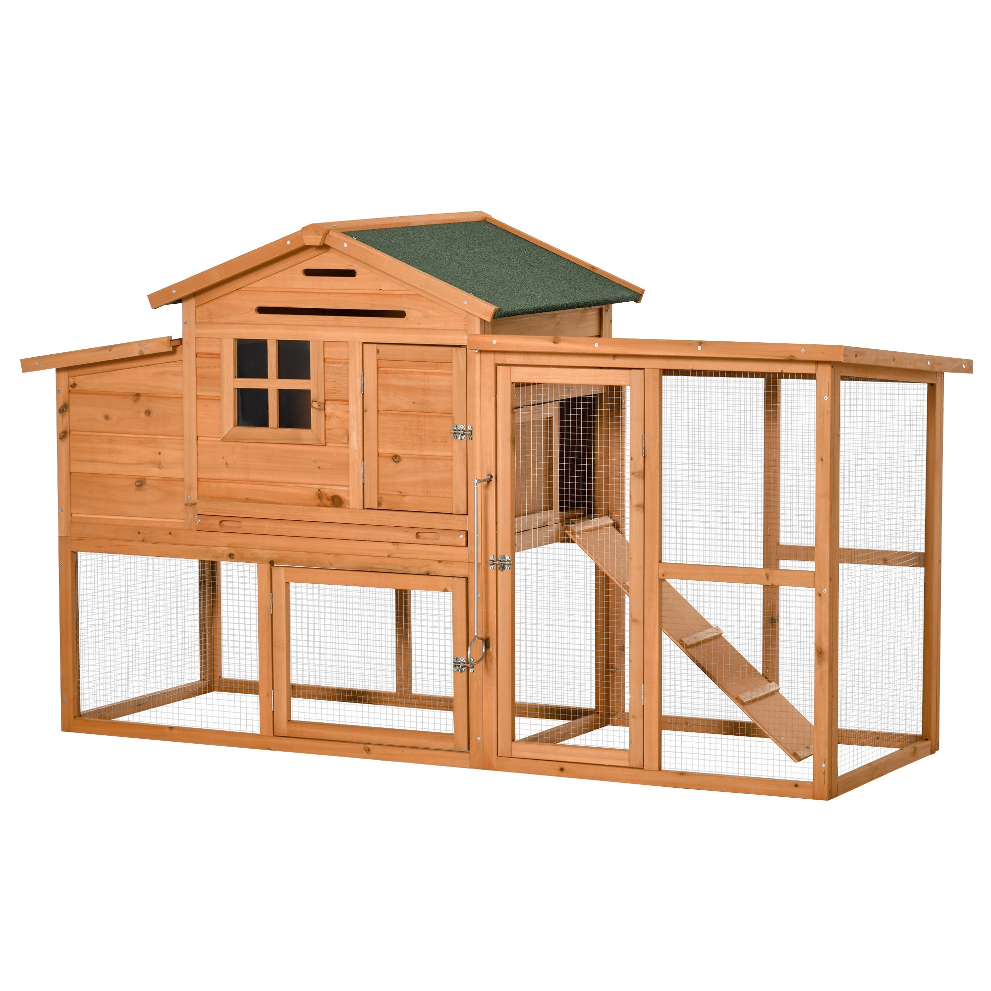 PawHut 76" Wooden Chicken Coop, Outdoor Hen House Poultry Duck Goose Cage with Outdoor Run, Nesting Box, Removable Tray and Lockable Doors, Orange