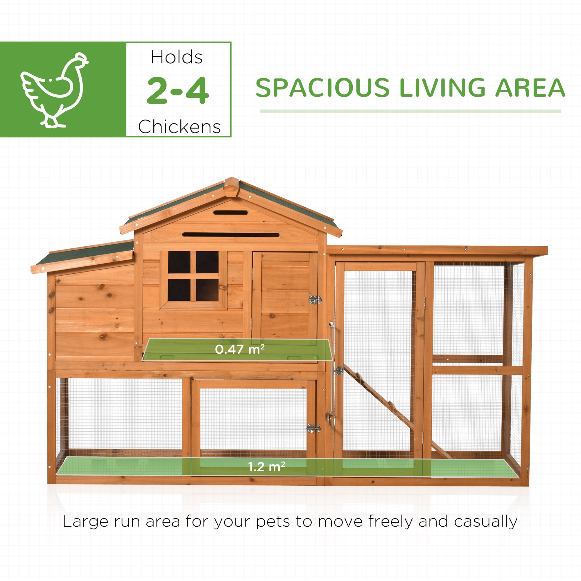 PawHut 76" Wooden Chicken Coop, Outdoor Hen House Poultry Duck Goose Cage with Outdoor Run, Nesting Box, Removable Tray and Lockable Doors, Orange