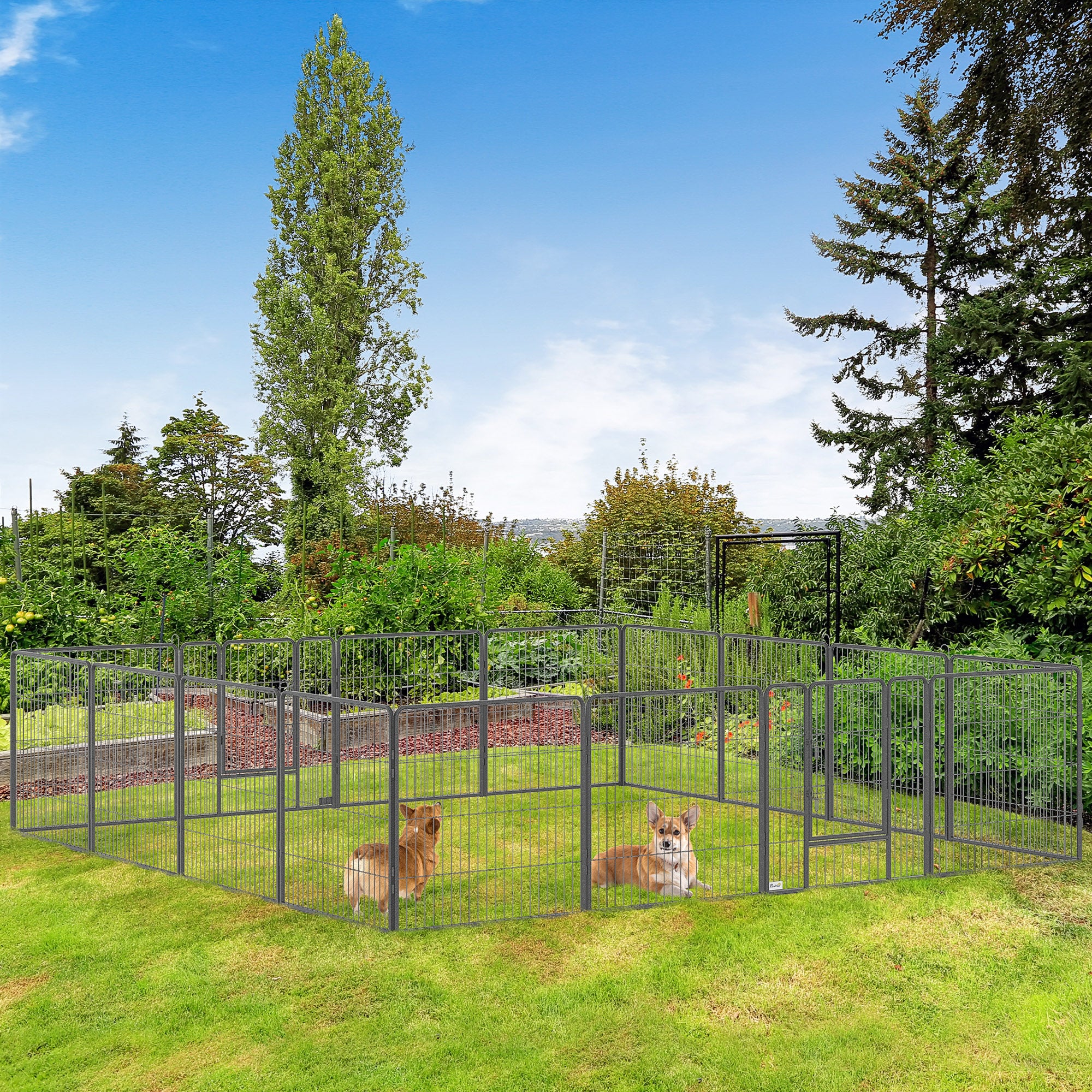 PawHut Dog Playpen, Heavy-duty Metal Puppy Play Pen, Pet Exercise Fences for Outside and Indoor, DIY Design with Door for Multiple Dogs, 16 Panels, 31"H