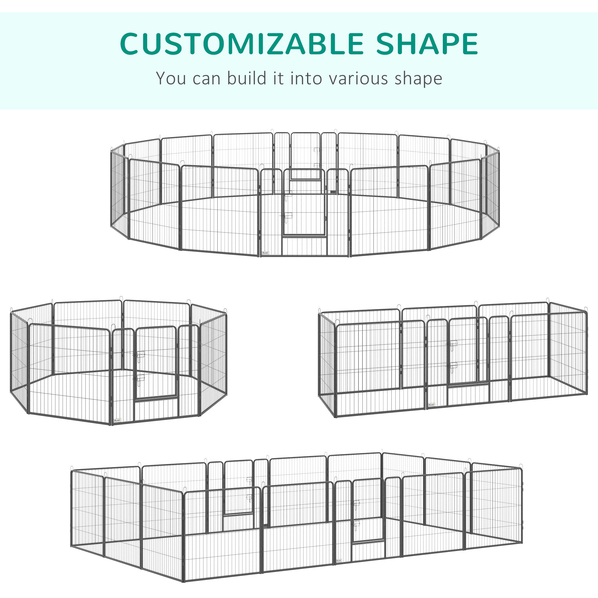 PawHut Dog Playpen, Heavy-duty Metal Puppy Play Pen, Pet Exercise Fences for Outside and Indoor, DIY Design with Door for Multiple Dogs, 16 Panels, 31"H