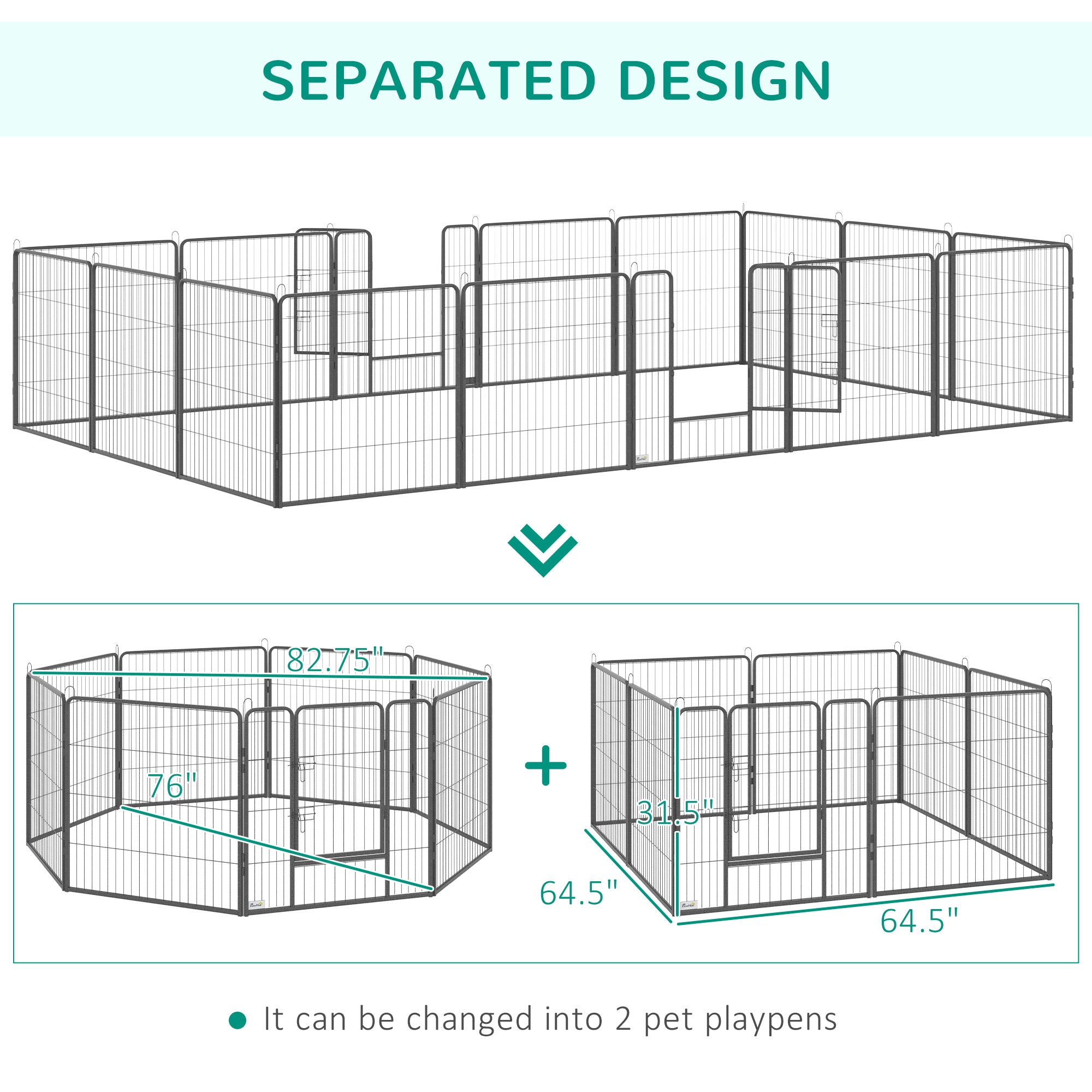 PawHut Dog Playpen, Heavy-duty Metal Puppy Play Pen, Pet Exercise Fences for Outside and Indoor, DIY Design with Door for Multiple Dogs, 16 Panels, 31"H