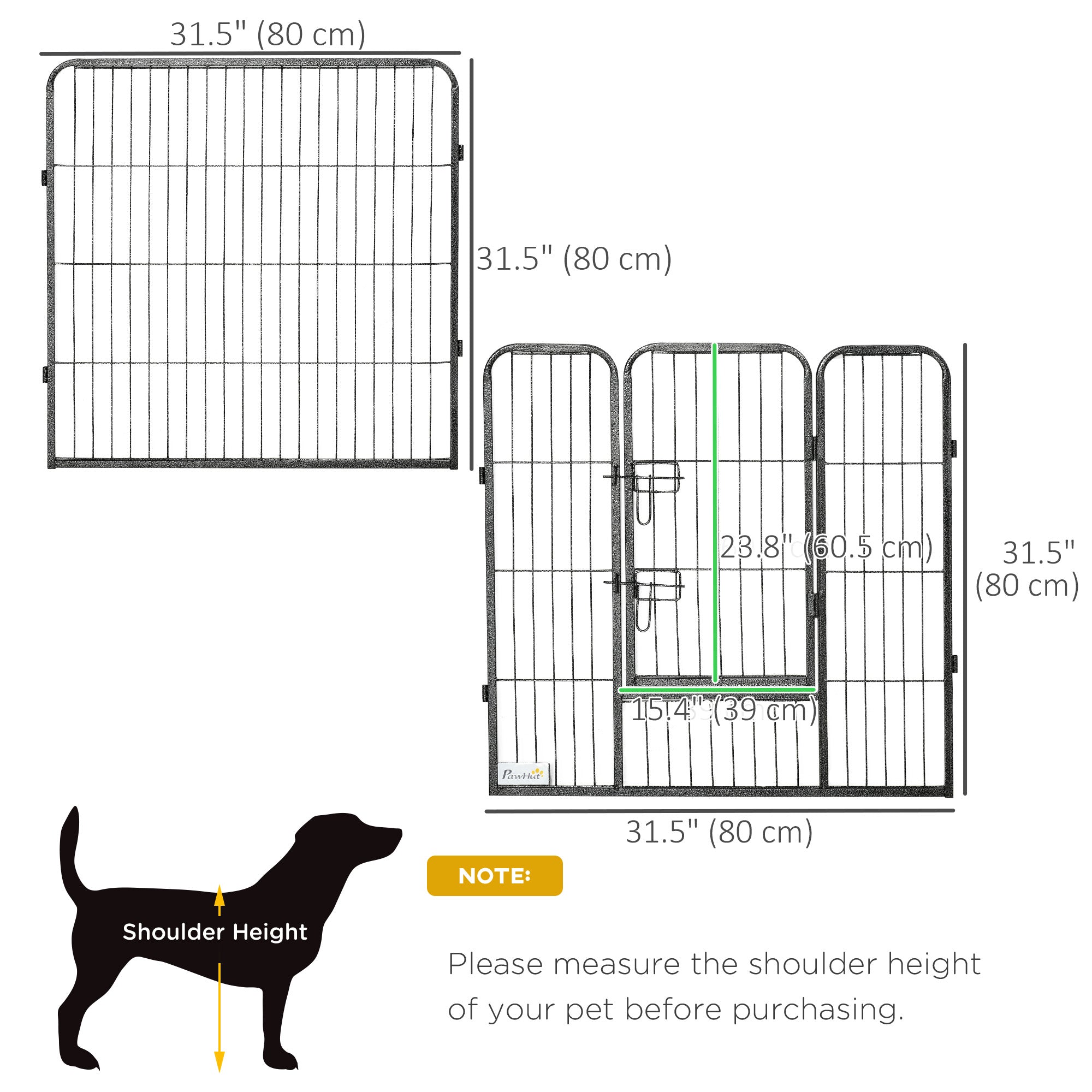 PawHut Dog Playpen, Heavy-duty Metal Puppy Play Pen, Pet Exercise Fences for Outside and Indoor, DIY Design with Door for Multiple Dogs, 16 Panels, 31"H